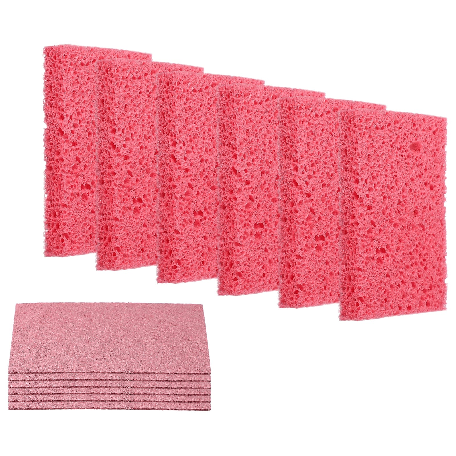 Unique Bargains - 12pcs Cellulose Square Sponges Non-Scratch Compressed Scrubber for Kitchen Bathroom Household Cookware & Cleaning DIY - Pink