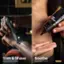 The image features a man using a trimmer and shaving cream, with a bottle of aftershave in the background. The man is also using a soother, which is a crop soother. The image is divided into two sections, with the top half showing the man using the trimmer and shaving cream, and the bottom half showing the man using the soother. The image is promoting a product called Manscaped, which includes a crop soother, aftershave, and a trimmer. The price of the product is $12.99.