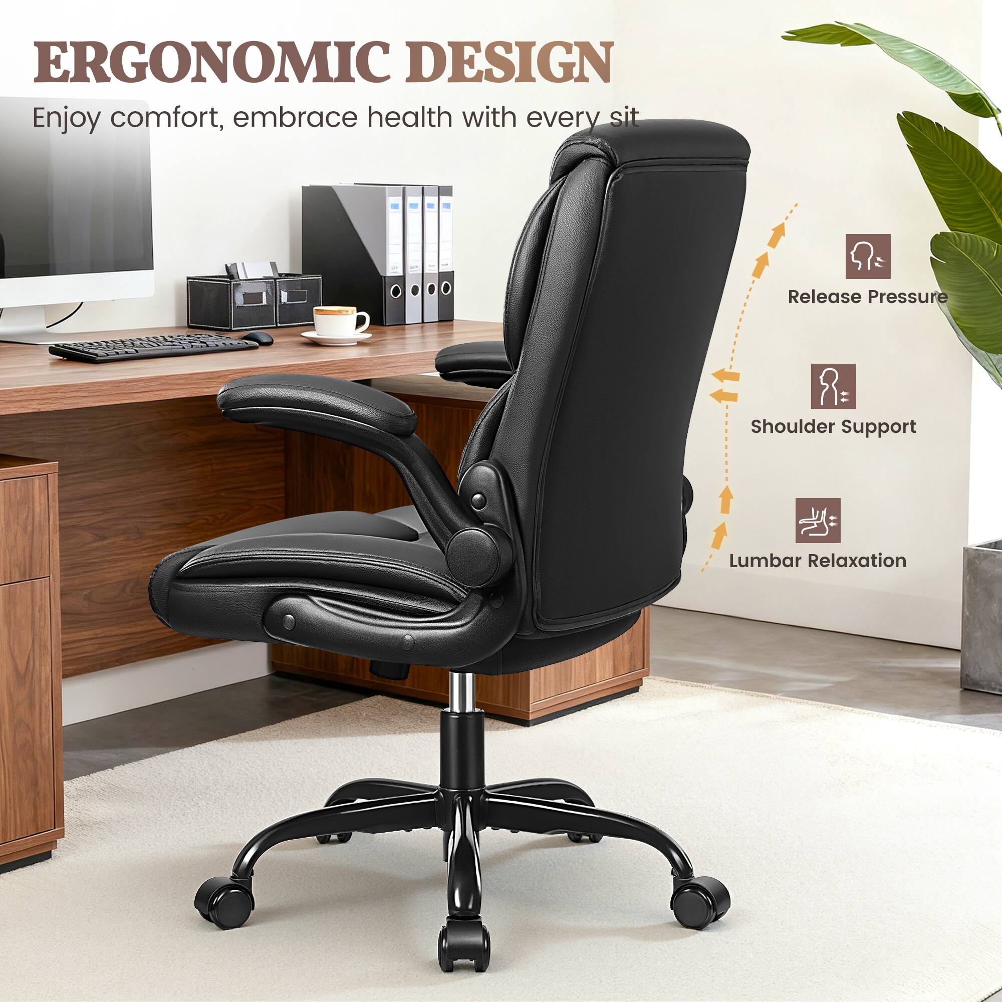 ERGONOMIC DESIGN  
Enjoy comfort, embrace health with every sit  

- Release Pressure  
- Shoulder Support  
- Lumbar Relaxation