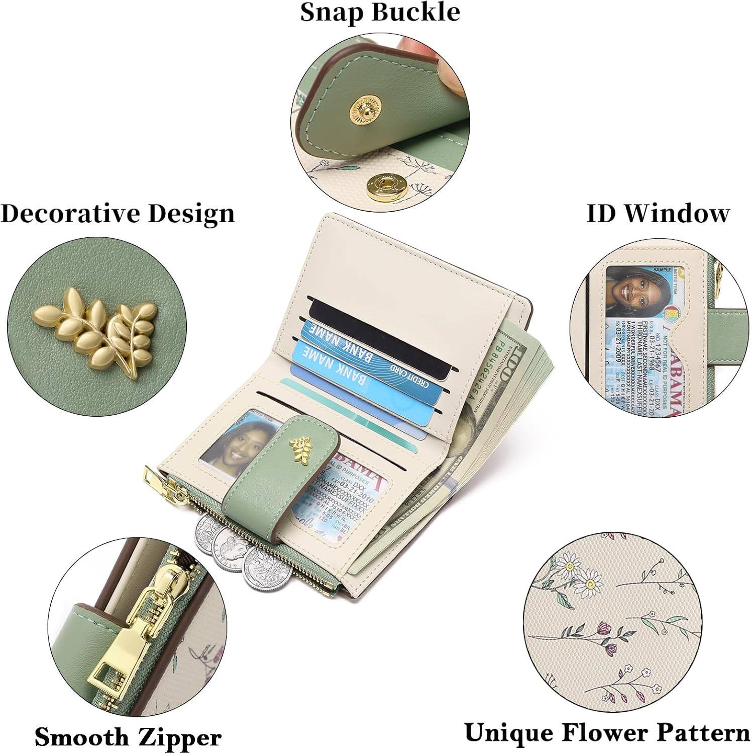 Snap Buckle  
Decorative Design  
ID Window  
Smooth Zipper  
Unique Flower Pattern