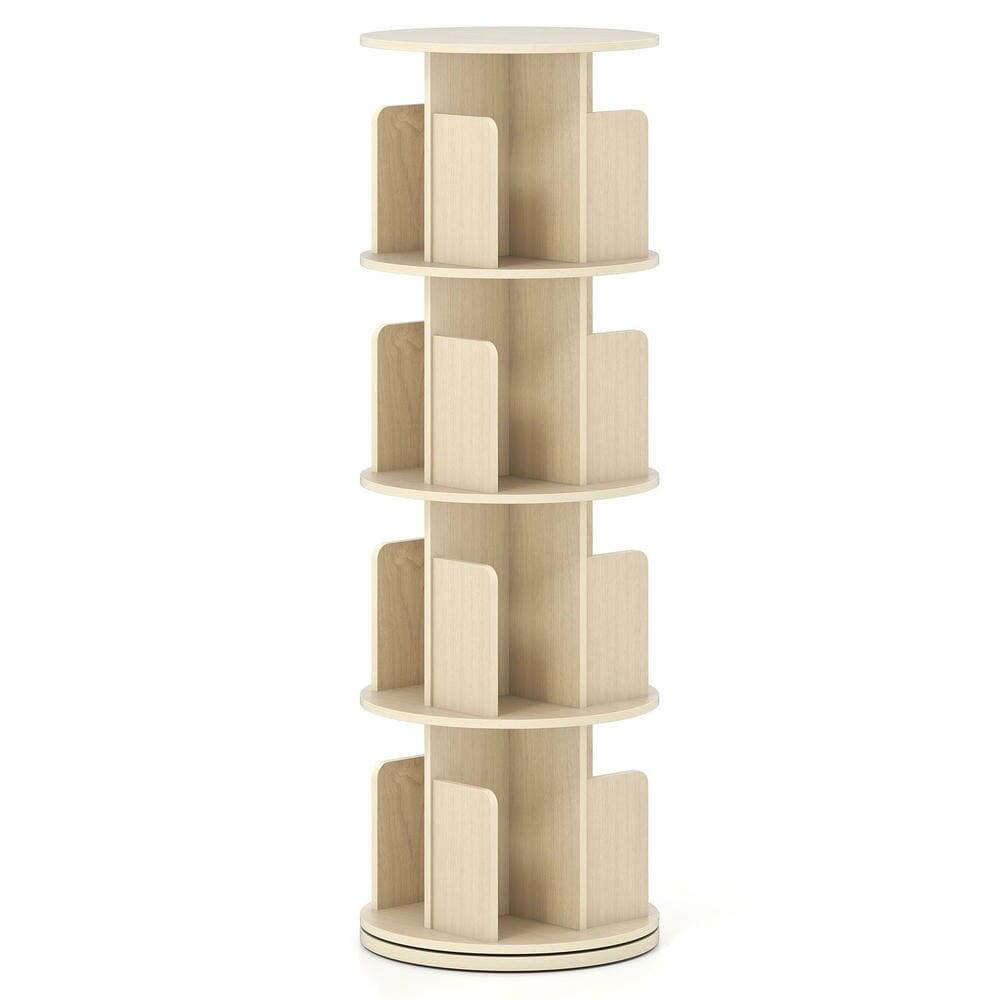 Alt View 4. Kadyn - 4-Tier 360° Rotating Bookshelf - Display Rack with Dividers & Anti-Falling Baffles, Natural - Brown.