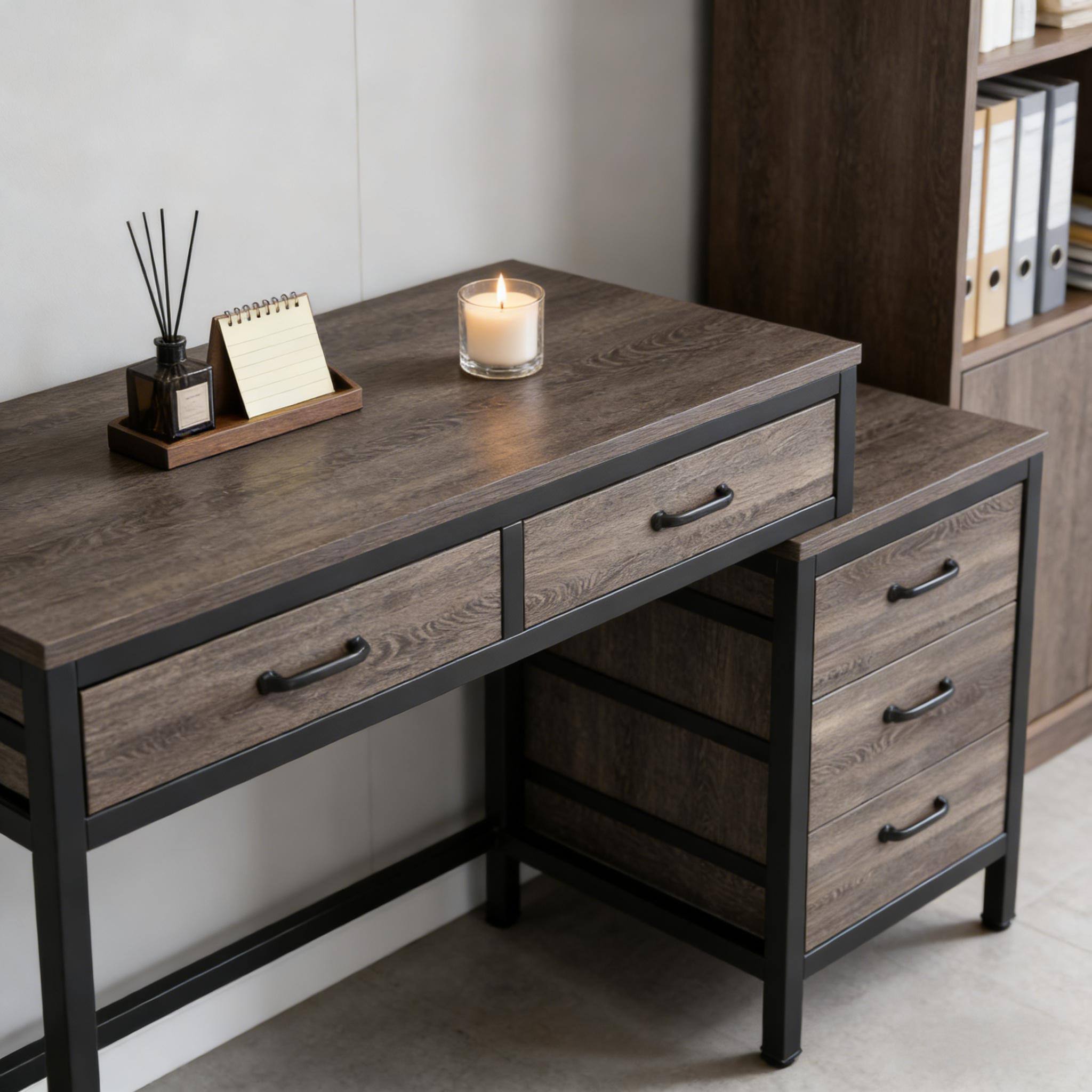 Alt View 2. Forest'nSky - Modern Computer Desk with Drawer Cabinet, Writing Table & Spacious Office Workstation,Grey - Grey.