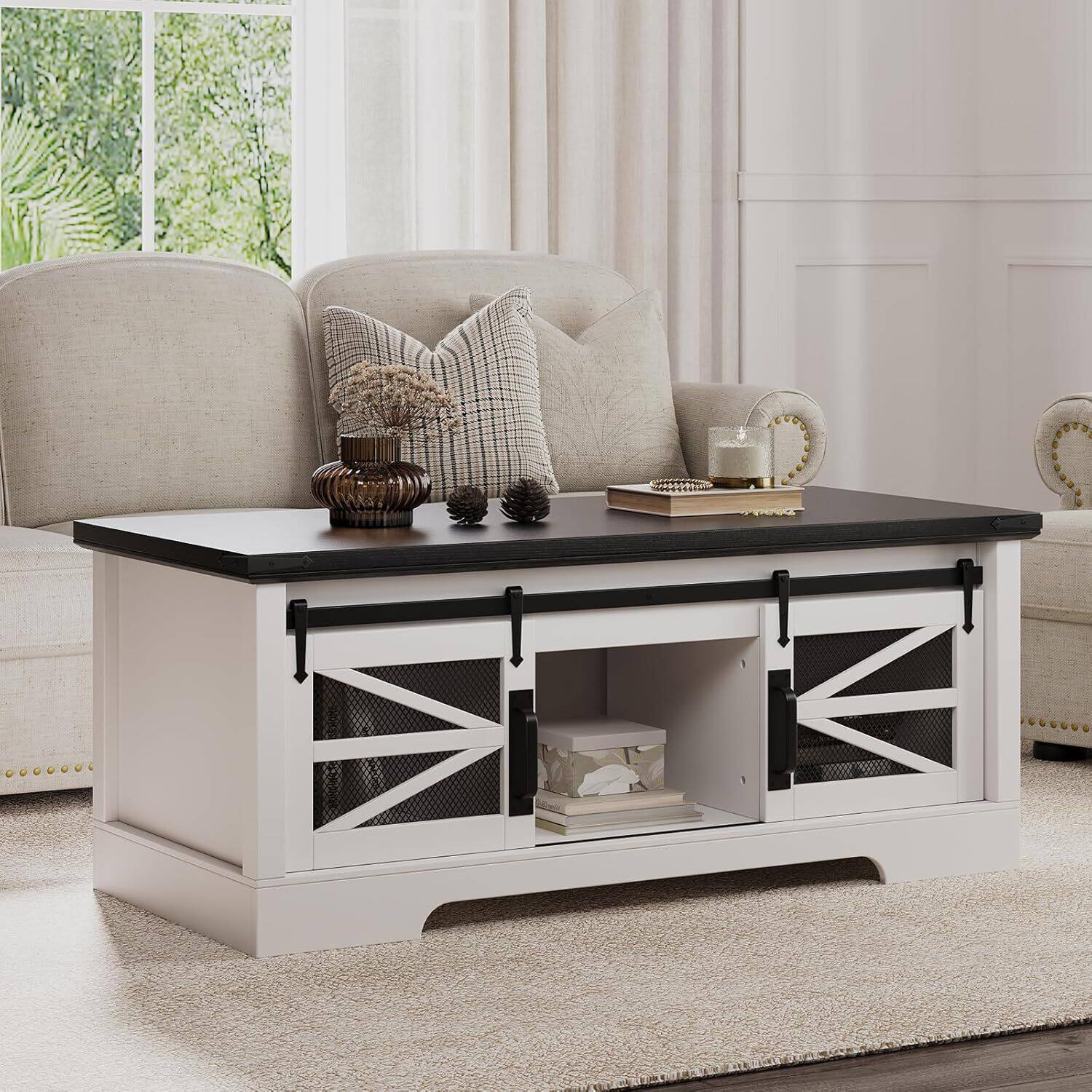 Front. GARVEE - 47" Lift Top Coffee Table with Hidden Compartment and Storage Shelf, Multifunction Coffee Table, Large Compartment,Black.