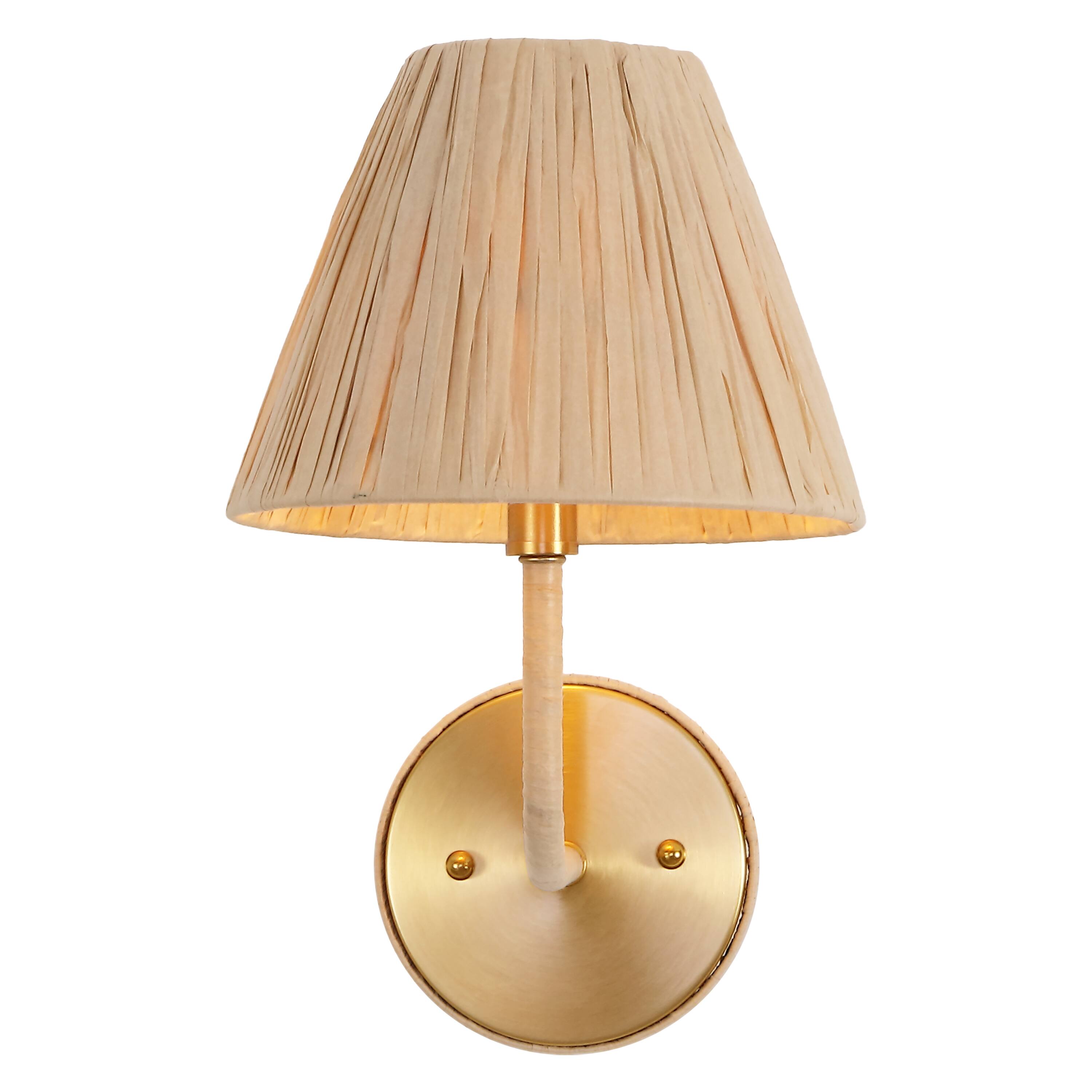 Alt View 7. Jonathan Y - Malaya 8" 1-Light Bohemian Coastal Metal Pleated Paper Shade LED Vanity Light, Beige/Brass Gold - Brass Gold/Beige.