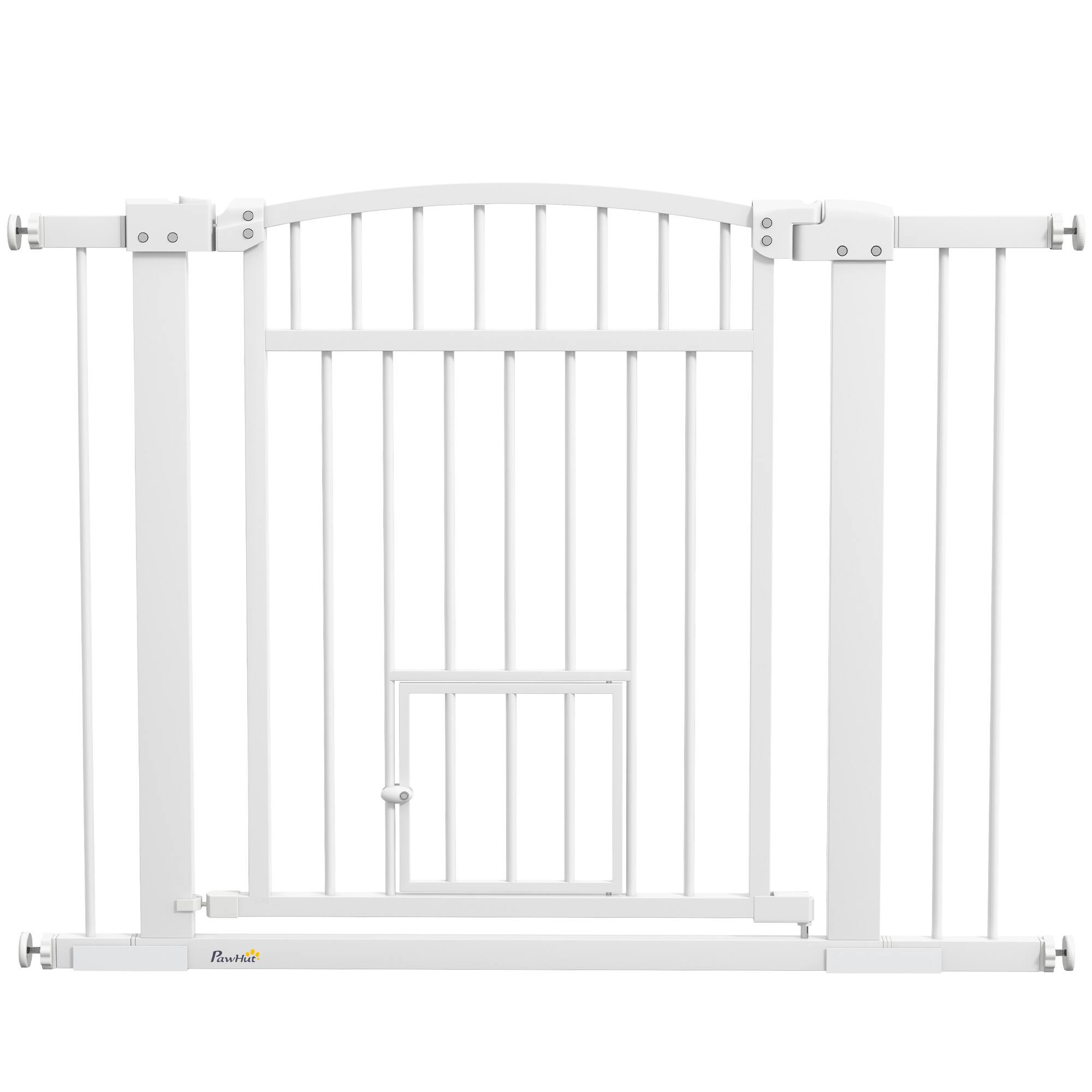 Pawhut - Pet Gate Indoor with Cat Door, 30"-41" Dog Gate, Extra Wide Walk Through Puppy Gate, Pressure/Hardware Mounted