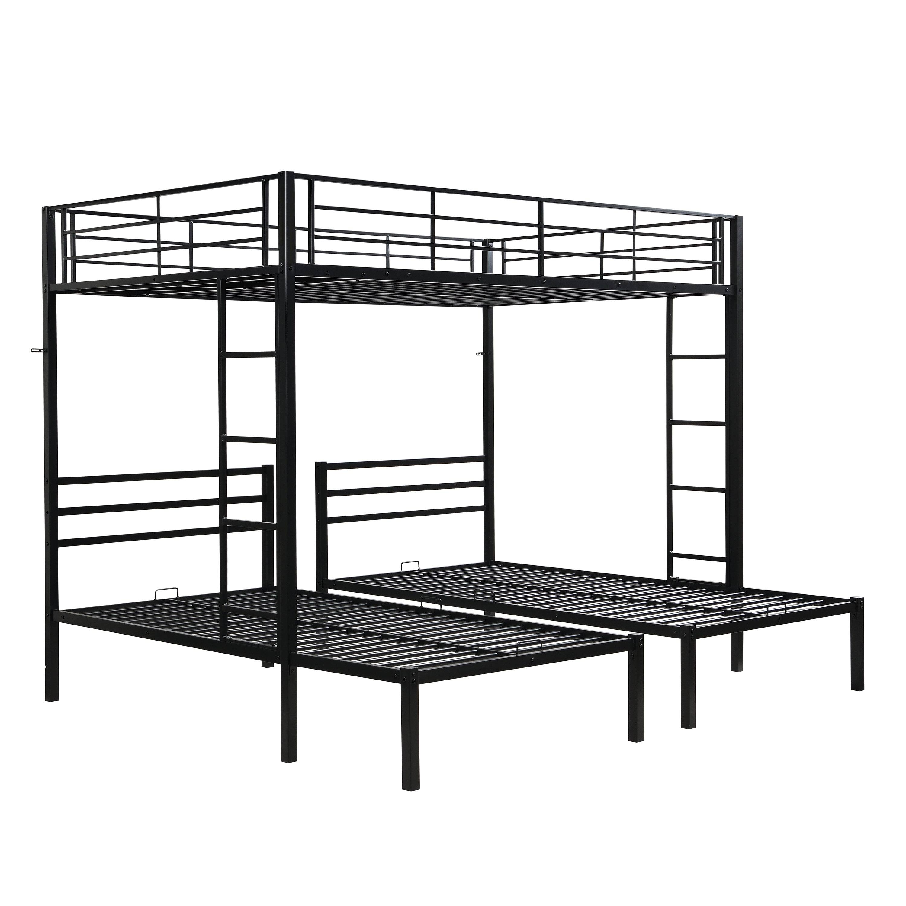 Alt View 8. Boyel Living - Full Over Twin Over Twin Metal Triple Bunk Bed with Vertical Ladder and Safety Rails - Black.