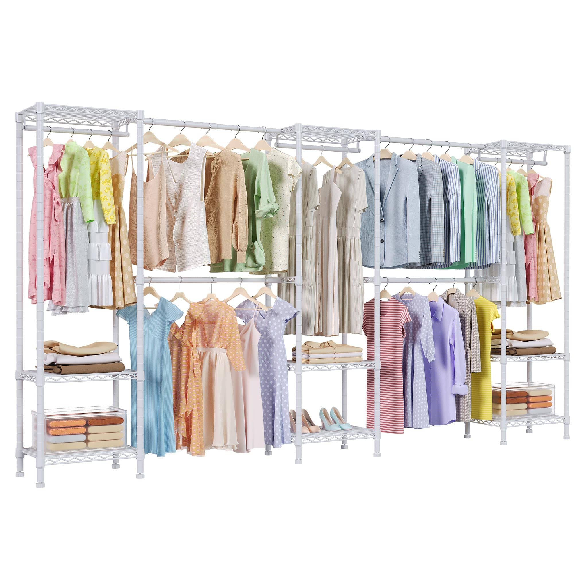 Cedar Assembly - H11 Heavy Duty Garment Rack Clothing For Hanging Clothes Extra Large Closet Freestanding Wardrobe Organizer - White 5 Row