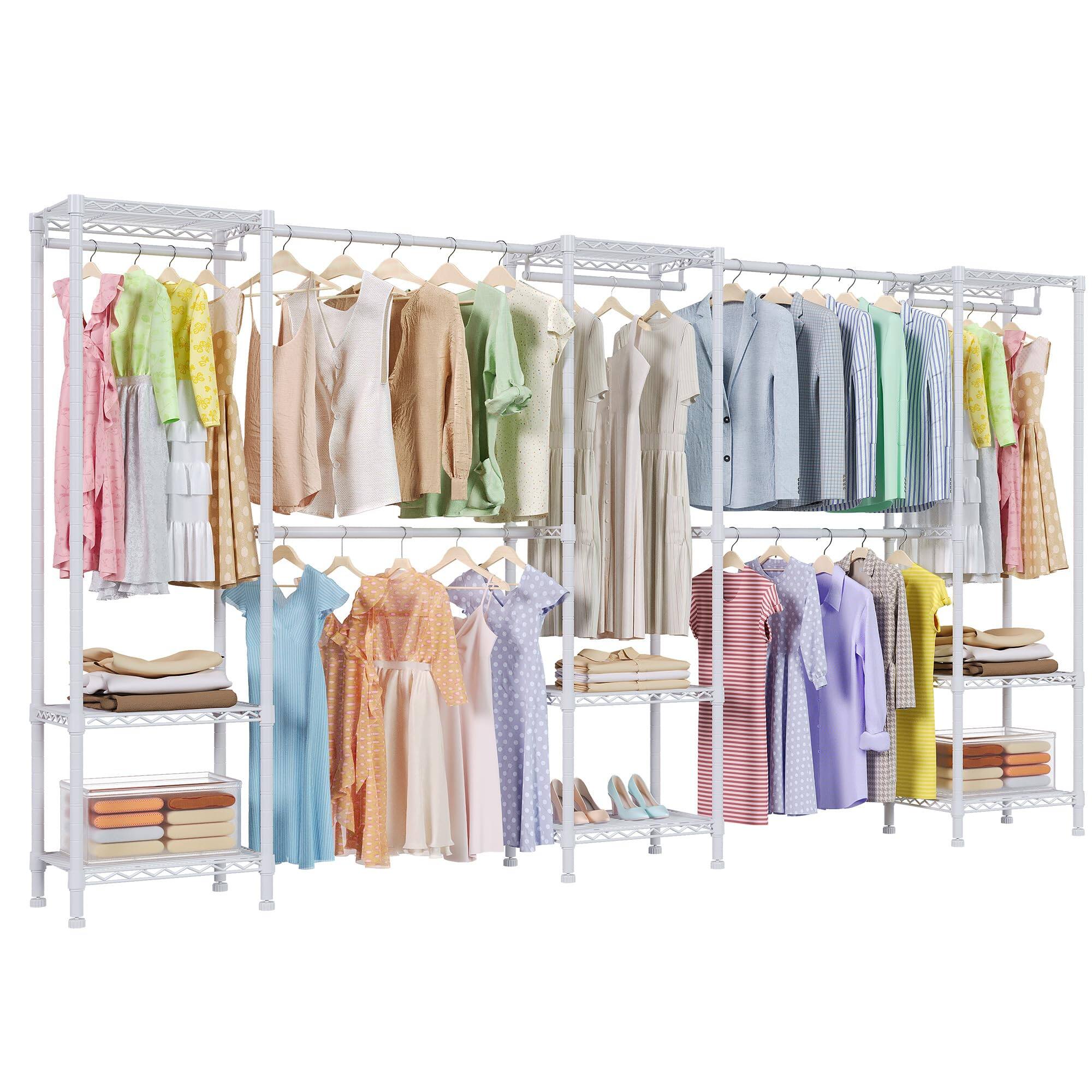 Front. Cedar Assembly - H11 Heavy Duty Garment Rack Clothing For Hanging Clothes Extra Large Closet Freestanding Wardrobe Organizer... - White 5 Row.