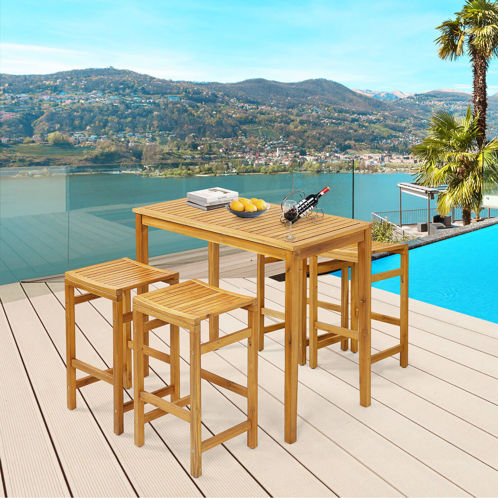 Alt View 1. Gymax - Gymax 45'' Rectangular Bar Height Dining Table Outdoor Acacia Wood Bar Table Indonesia Teak - Teak.