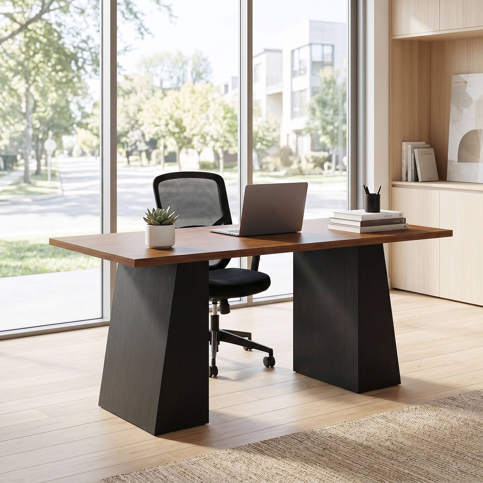 Alt View 8. Homcom - Inch Computer Desk with Trapezoidal Frame Light Walnut and - Light Walnut and Black.