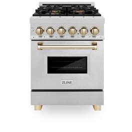 ZLINE - Autograph 24 in. Legacy Dual Fuel Range in Satin Steel & Gold Accents (RASZ-SN-24-G) - Satin Stainless Steel