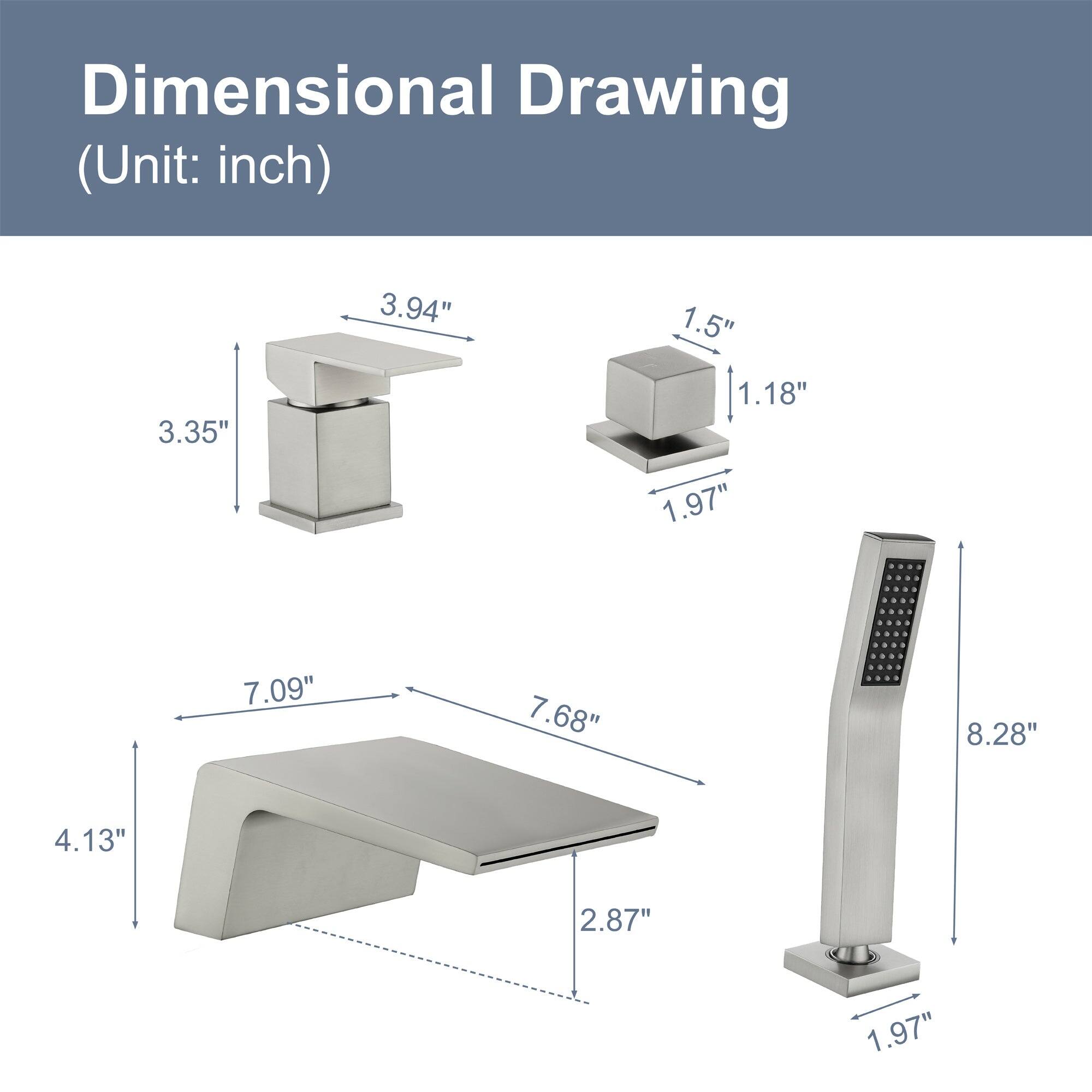 Dimensional Drawing (Unit: inch)

- 3.94"
- 3.35"
- 1.5"
- 1.18"
- 1.97"
- 7.09"
- 7.68"
- 8.28"
- 4.13"
- 2.87"
- 1.97"