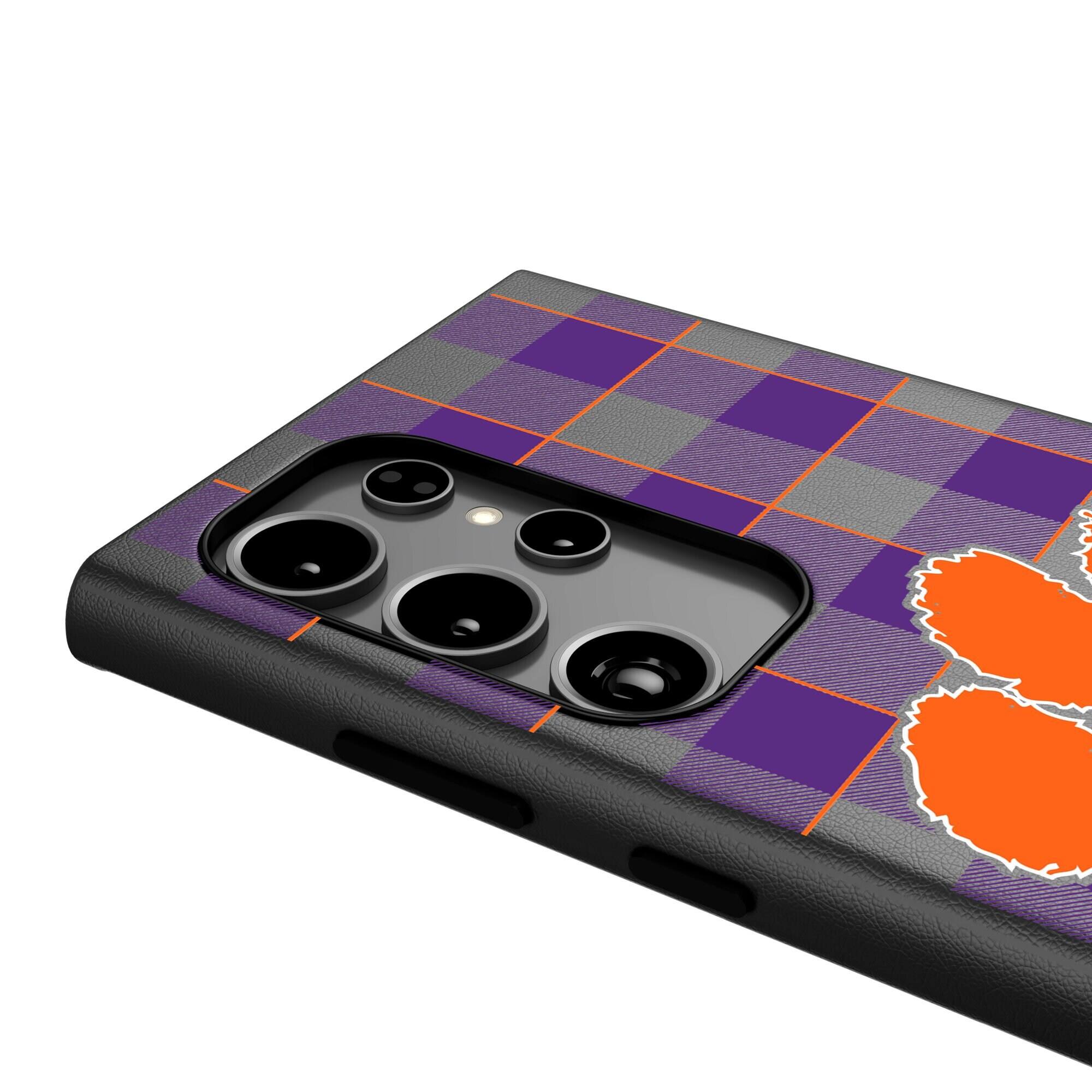 Alt View 3. Keyscaper - Clemson Tigers Plaid Galaxy Magnetic Bump Case - S24 Ultra - Black.
