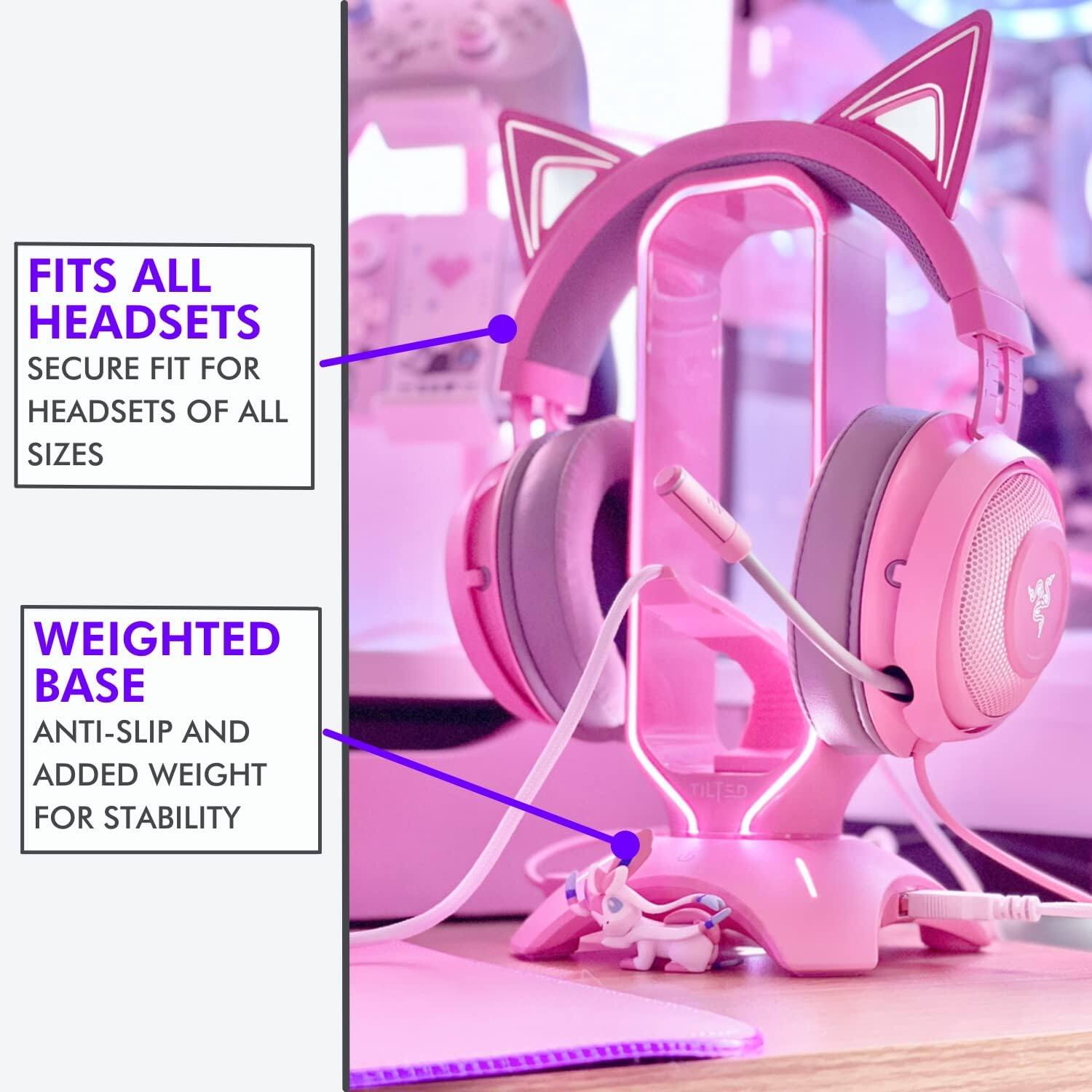 FITS ALL HEADSETS  
SECURE FIT FOR HEADSETS OF ALL SIZES  

WEIGHTED BASE  
ANTI-SLIP AND ADDED WEIGHT FOR STABILITY