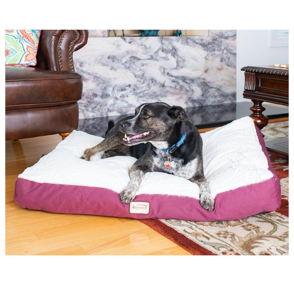 Alt View 4. Armarkat - Large Pet Bed Mat With Poly Fill Cushion In Ivory and Burgundy - White.