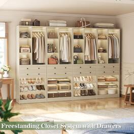 Aheaplus - 111" Closet System: 8-Drawer & Shelf Organizer, Fits 10ft Walk-ins,Free Standing, 2400LB Capacity, 4-Pack in 4 packages - White Oak