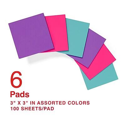 6 Pads  
3" X 3" in Assorted Colors  
100 Sheets/Pad