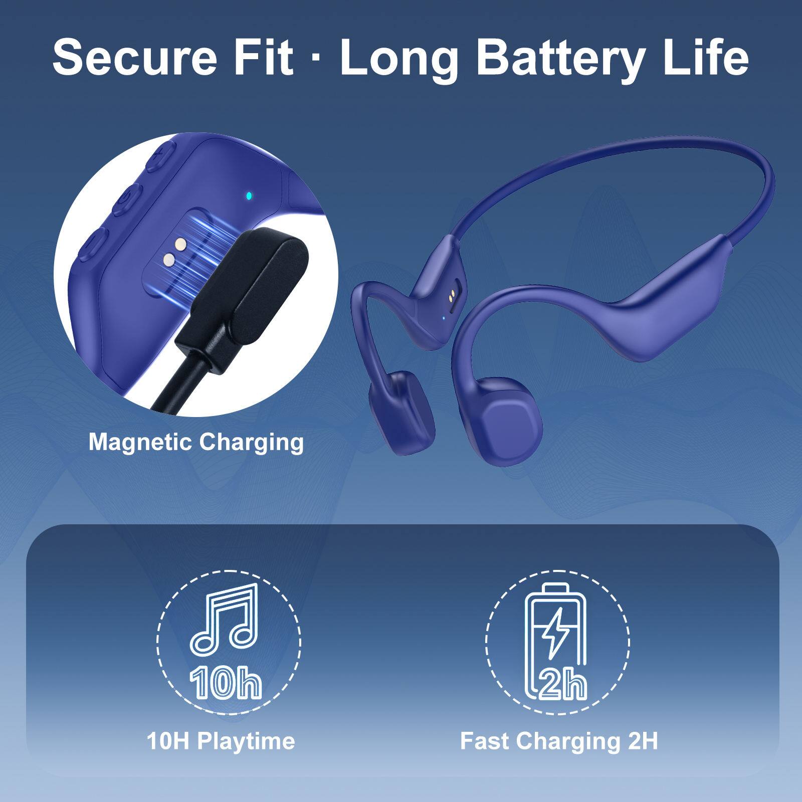 Secure Fit • Long Battery Life  
Magnetic Charging  
10h Playtime  
Fast Charging 2H