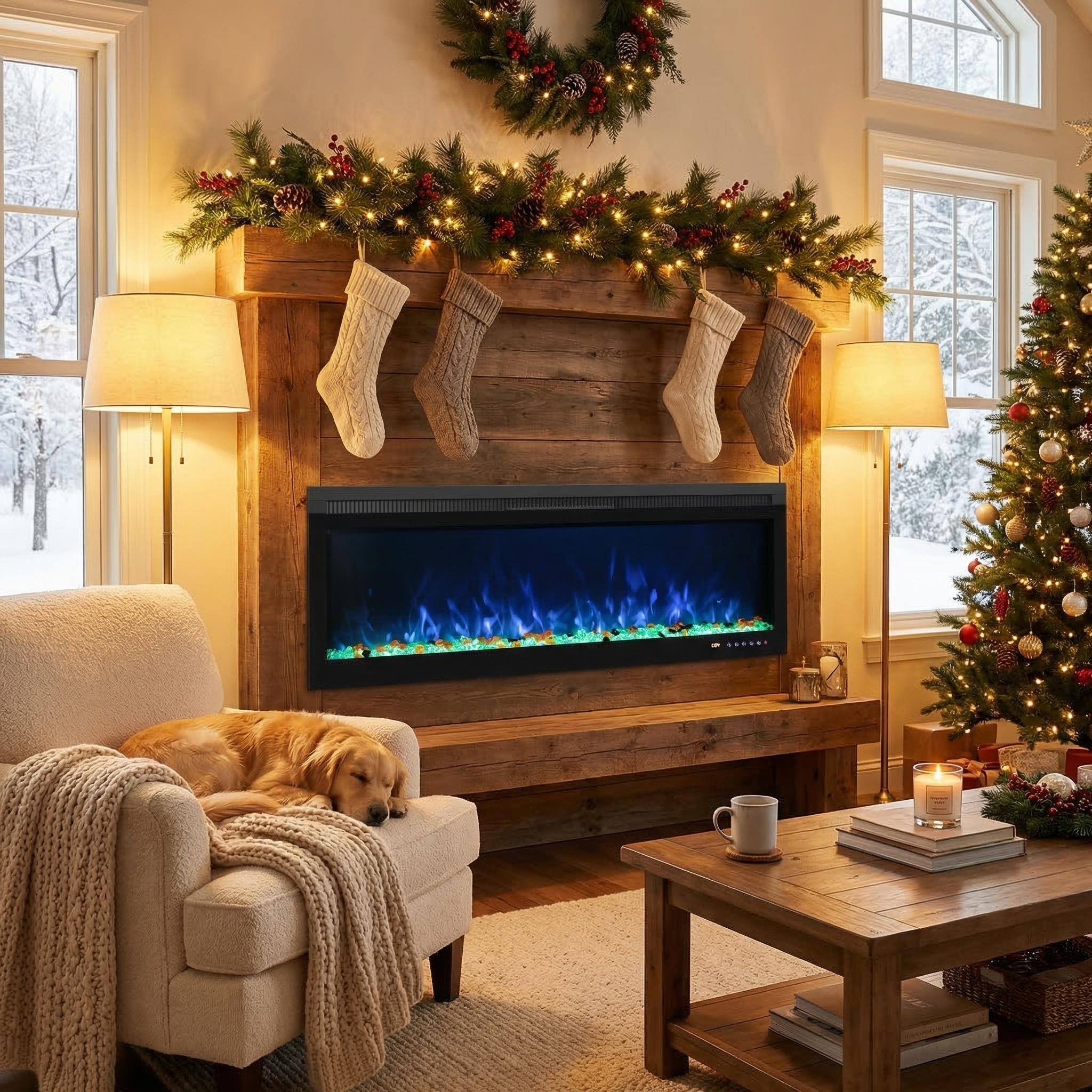 Alt View 1. Mondawe - 50" Linear Recessed-in Electric Fireplace with Remote Control, Adjustable Heat & Timer - Black.