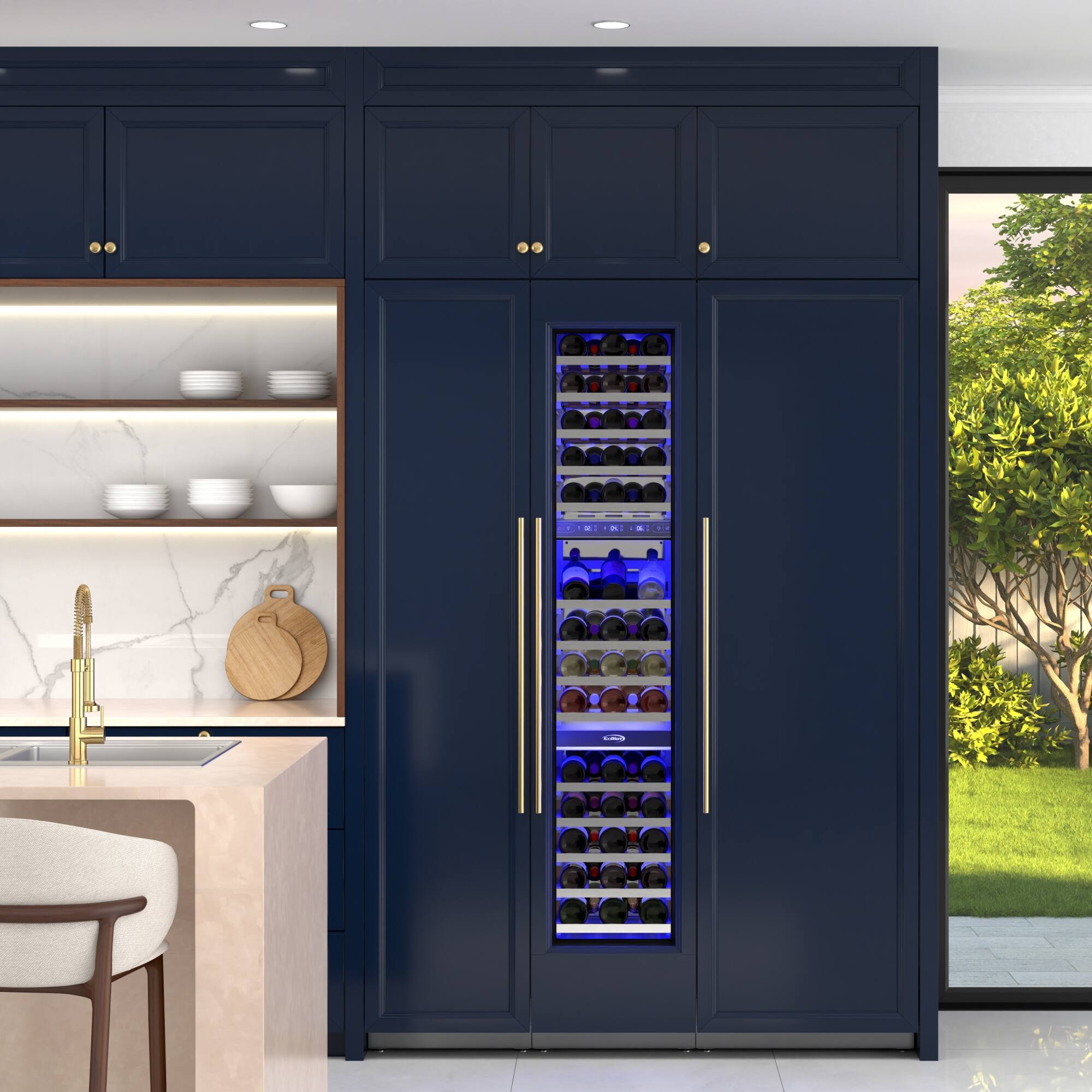 Left. Koolmore - KoolMore Reserve Panel Ready 24 in. Column Refrigerator with a 18 in. Wine Cooler and 18 in. Freezer - White.