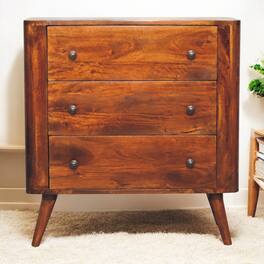 Artisan Furniture - Solid Wood Bera Chest, 3 Drawers - Brown