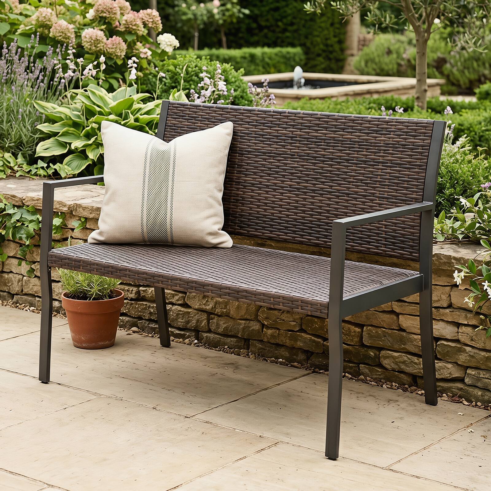Alt View 3. Gymax - Gymax Patio Wicker Loveseat w/Soft Sponge Seat 800 LBS Heavy Duty Outdoor Bench - Brown.