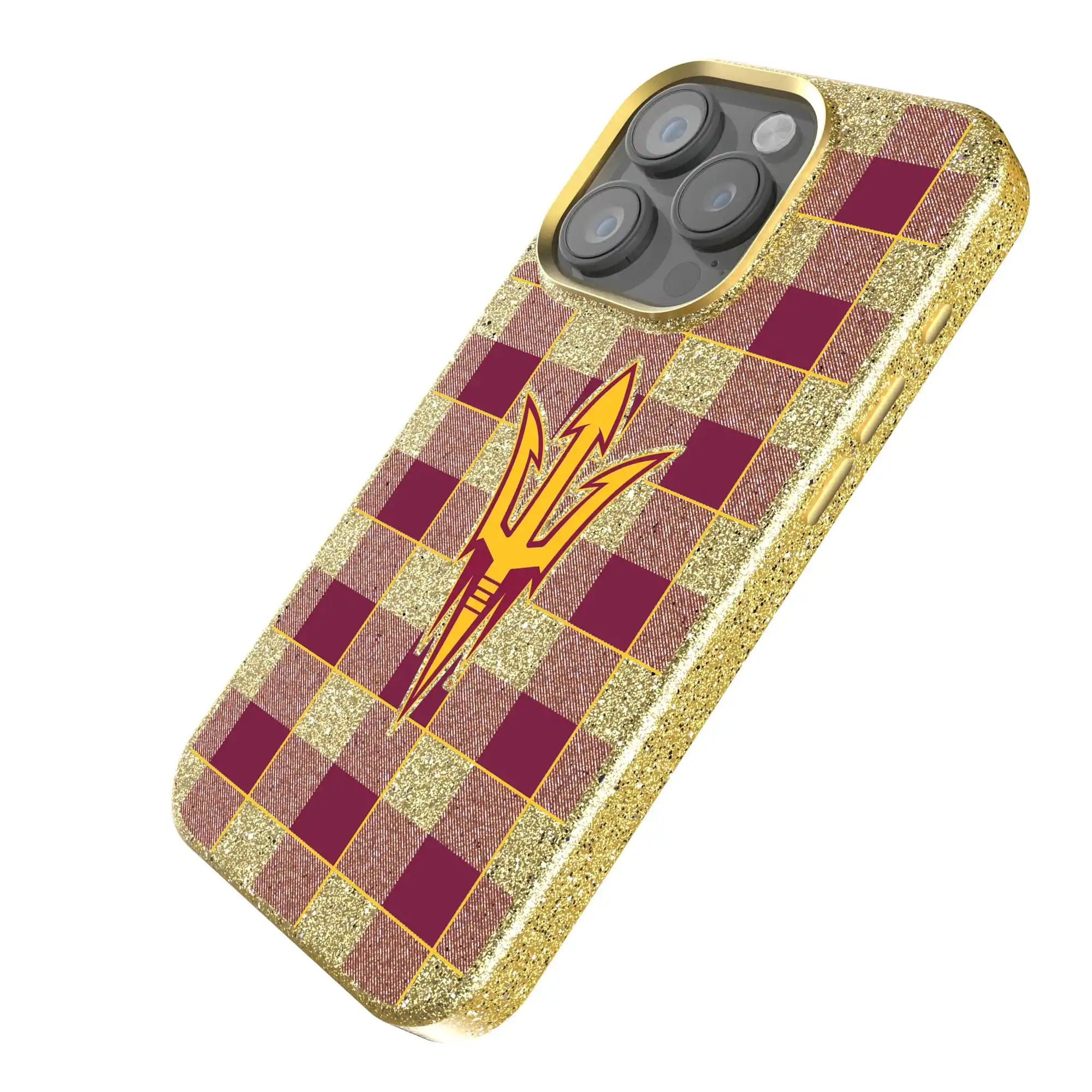 Alt View 1. Keyscaper - Arizona State Sun Devils Plaid Bling iPhone Case - 15 - Gold.