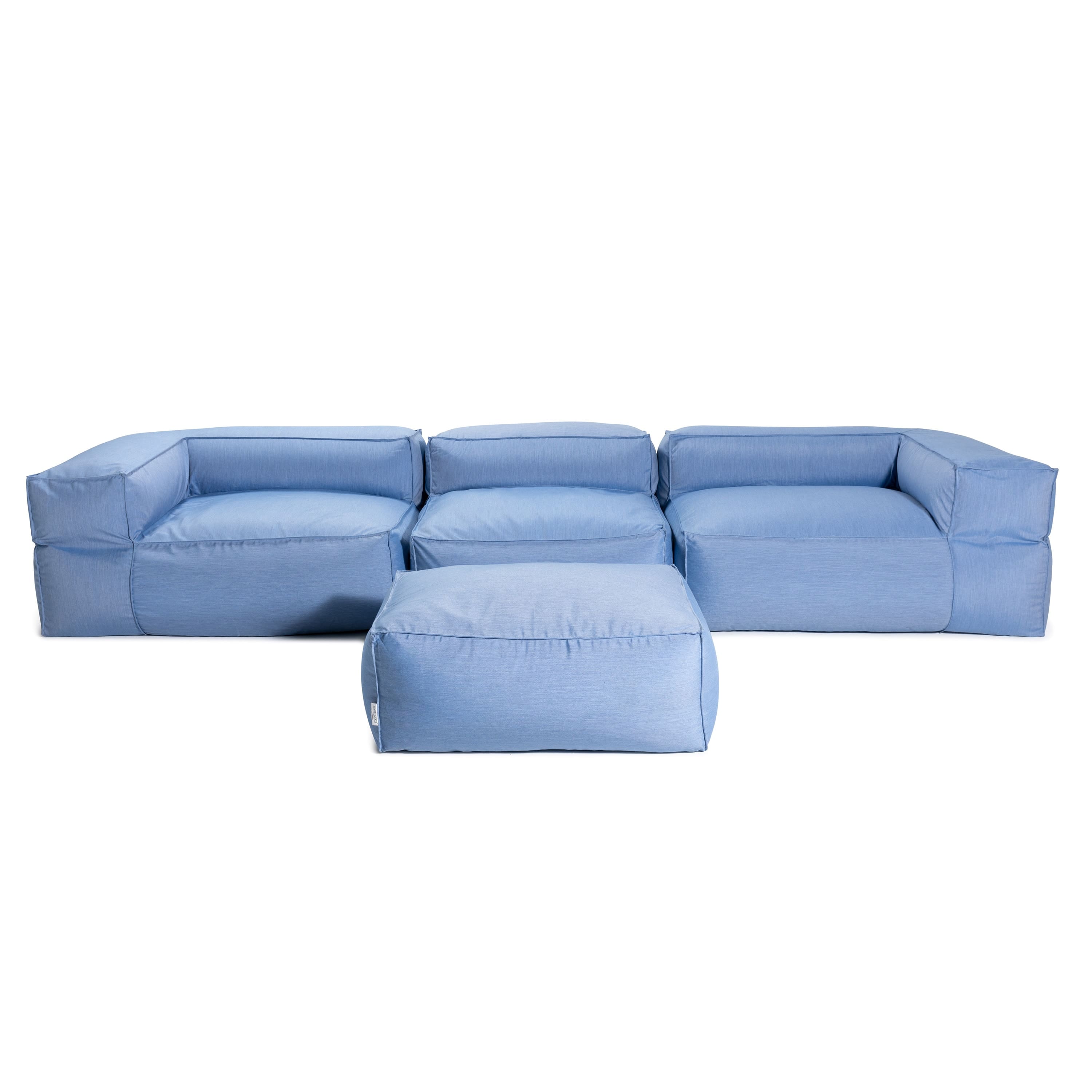 Jaxx - Baya 4 Piece Outdoor Sofa with Ottoman - Luxurious European Style Soft Seating - Ocean Blue