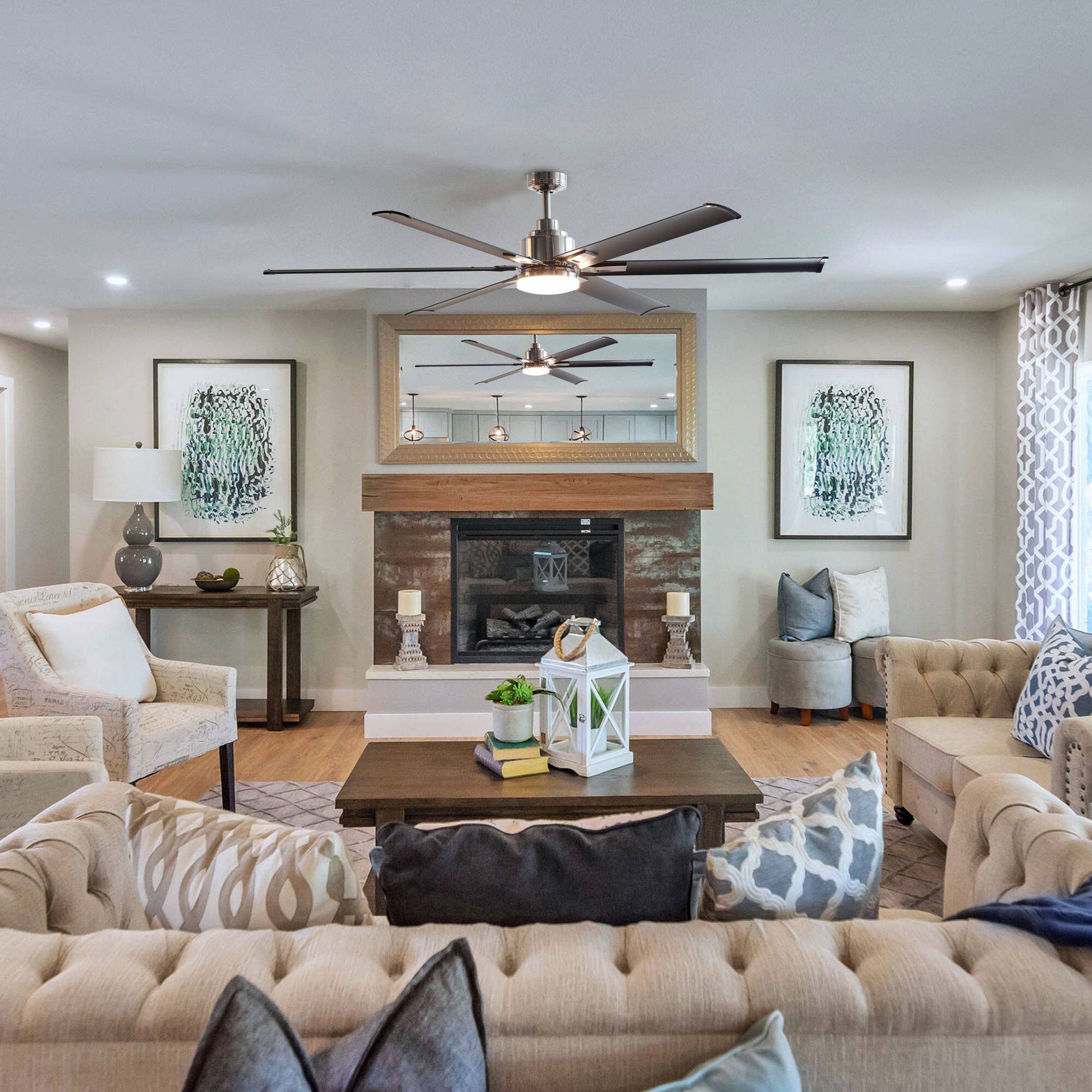 Back. Parrot Uncle - 72 in. Modern Integrated LED Brushed Chrome Ceiling Fan with Light and Remote - Brushed Chrome.