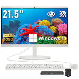 HP - 21.5" FHD All-in-One Desktop,Intel N100,16GB RAM,128GB UFS+1TB Dock Station,Intel UHD Graphics,Win 11 - White