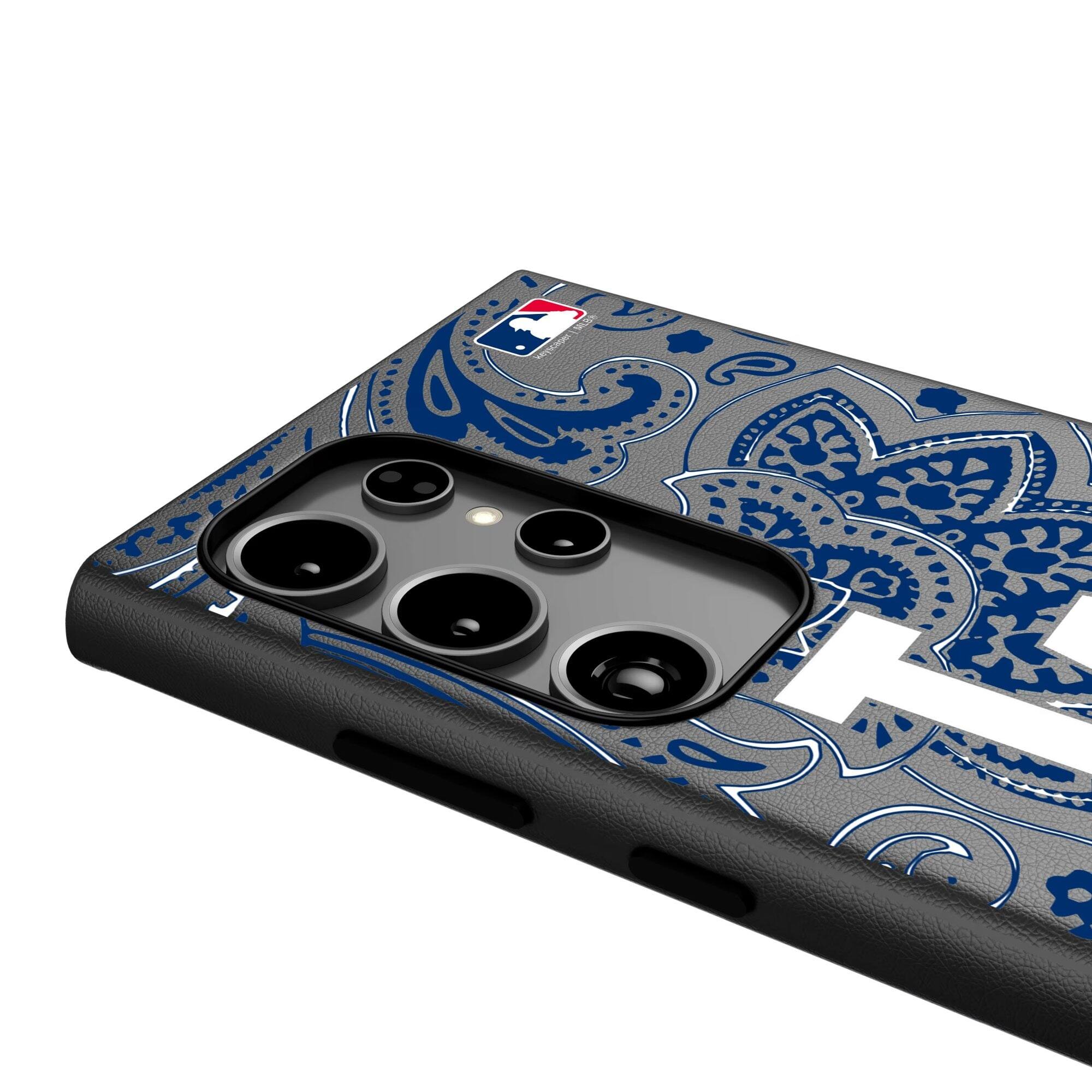 Alt View 3. Keyscaper - Los Angeles Dodgers Paisley Galaxy Magnetic Bump Case - S24 - Black.