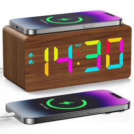 Dazzed Corner - Wooden Digital Alarm Clock, RGB Large Number Display LED Clock - Brown