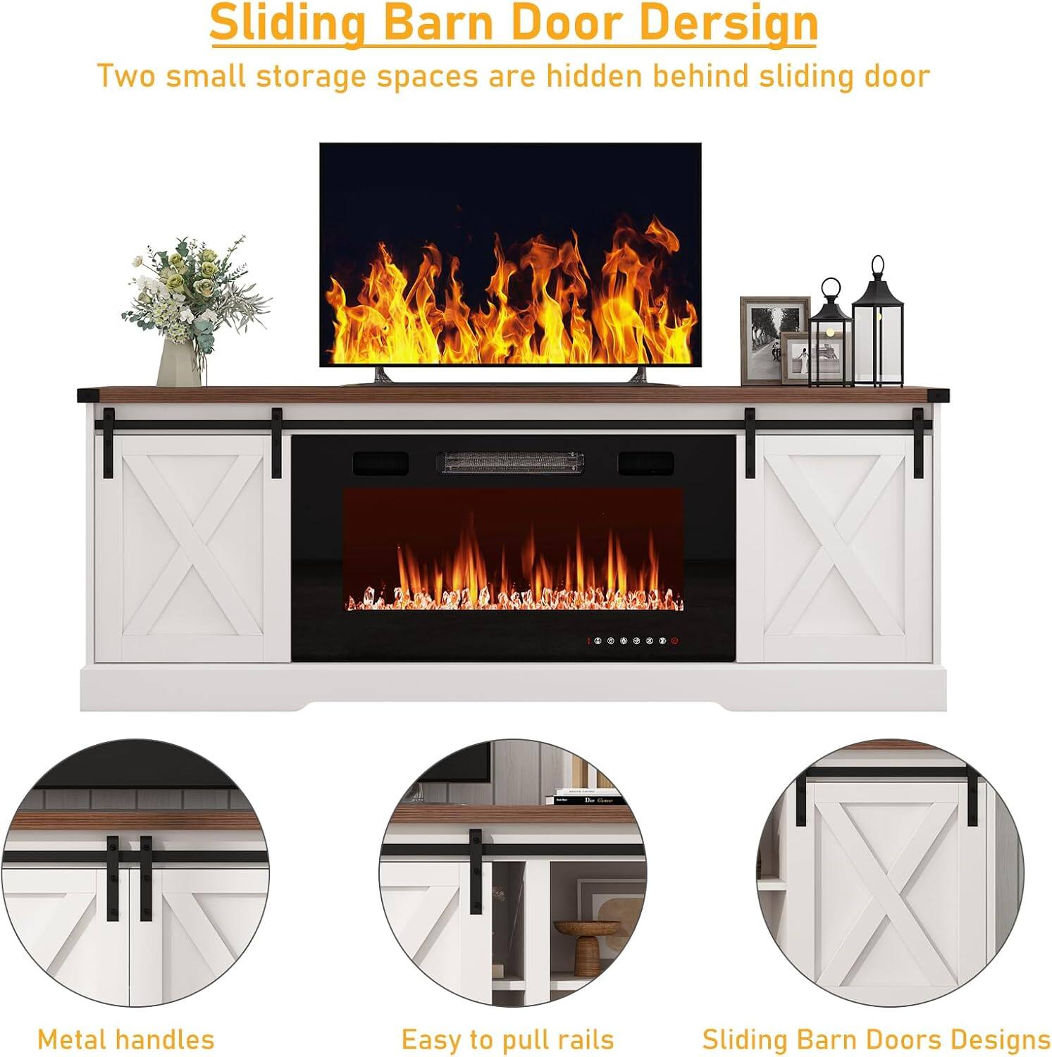 Sliding Barn Door Design  
Two small storage spaces are hidden behind sliding door  

Metal handles  
Easy to pull rails  
Sliding Barn Doors Designs