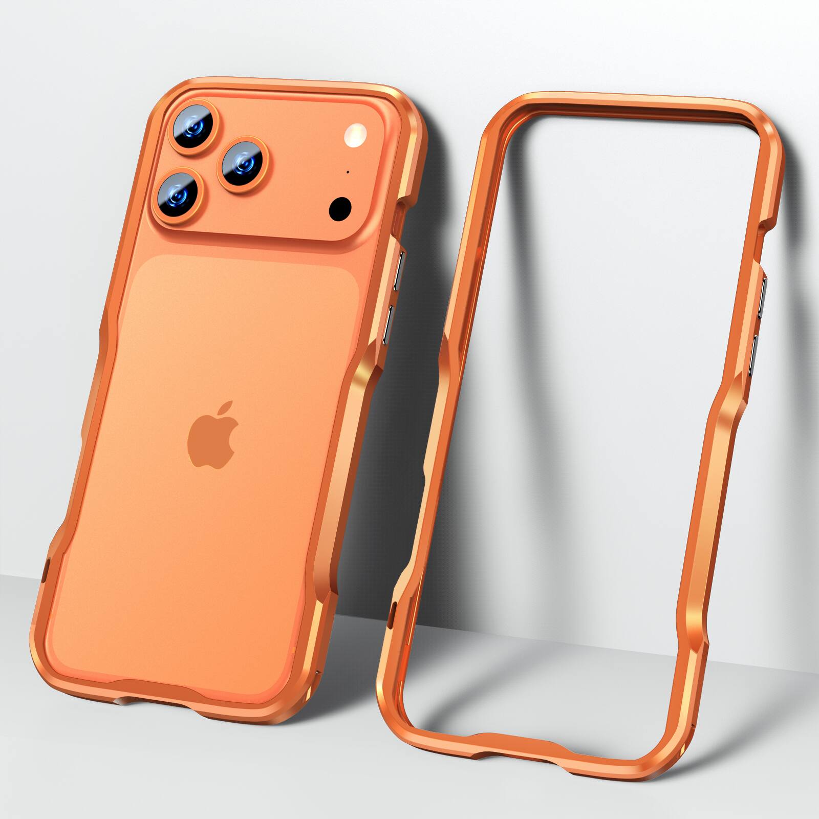 Front. Dteck - Metal Bumper for Apple iPhone 17 Pro Max, Shockproof Rugged Backless Protective Cover - Orange.