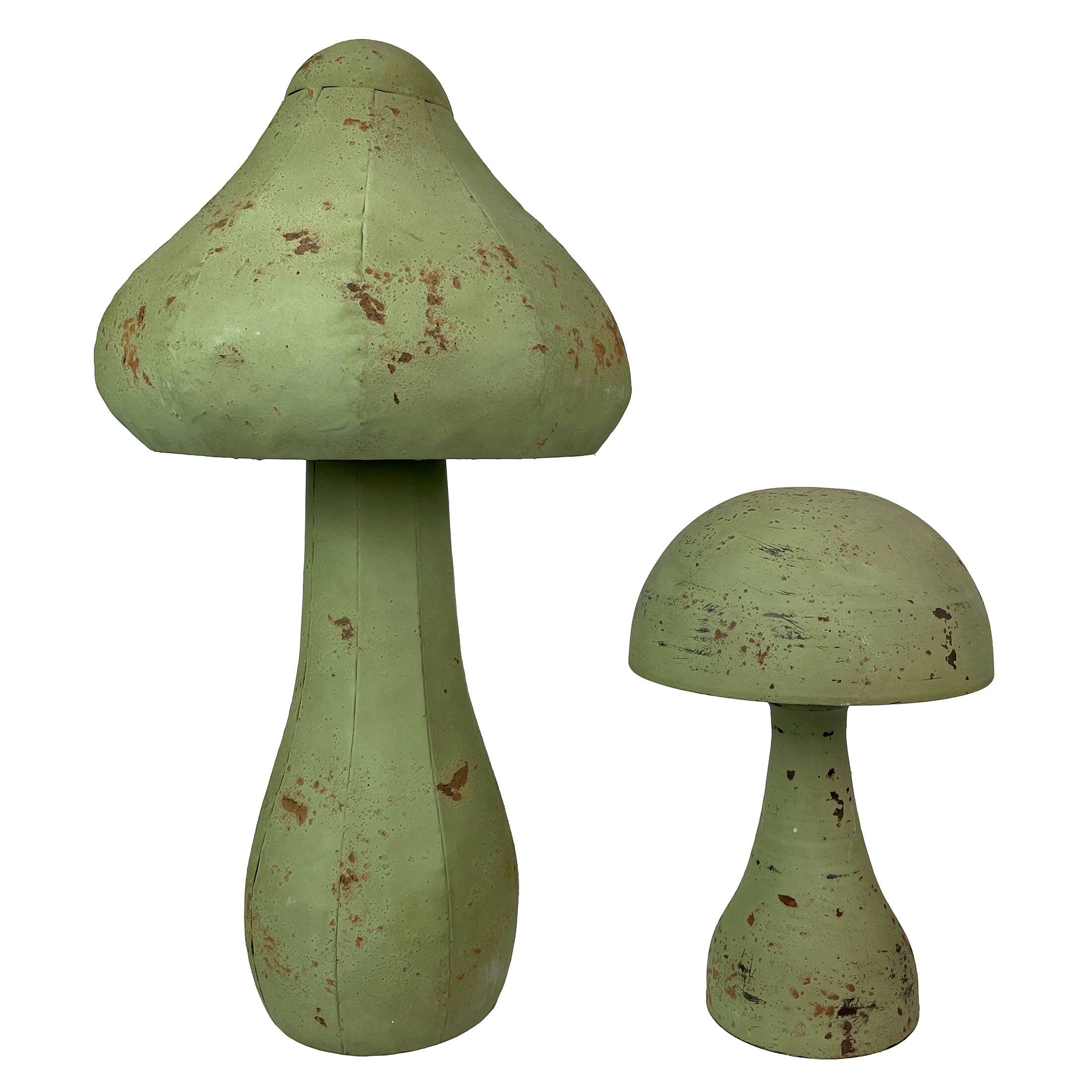 Alt View 2. Zeckos - Set of 2 Green Metal Mushrooms, Indoor Outdoor Rustic Garden Decor, 9” & 16” - Dark Green.