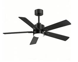 Breezary - 52-inch Modern Indoor Ceiling Fan with LED Light, 5 Plywood Blades, 6-Speed DC Motor, APP&Remote, Timer, 5" Downrod - 52-inch Matte Black