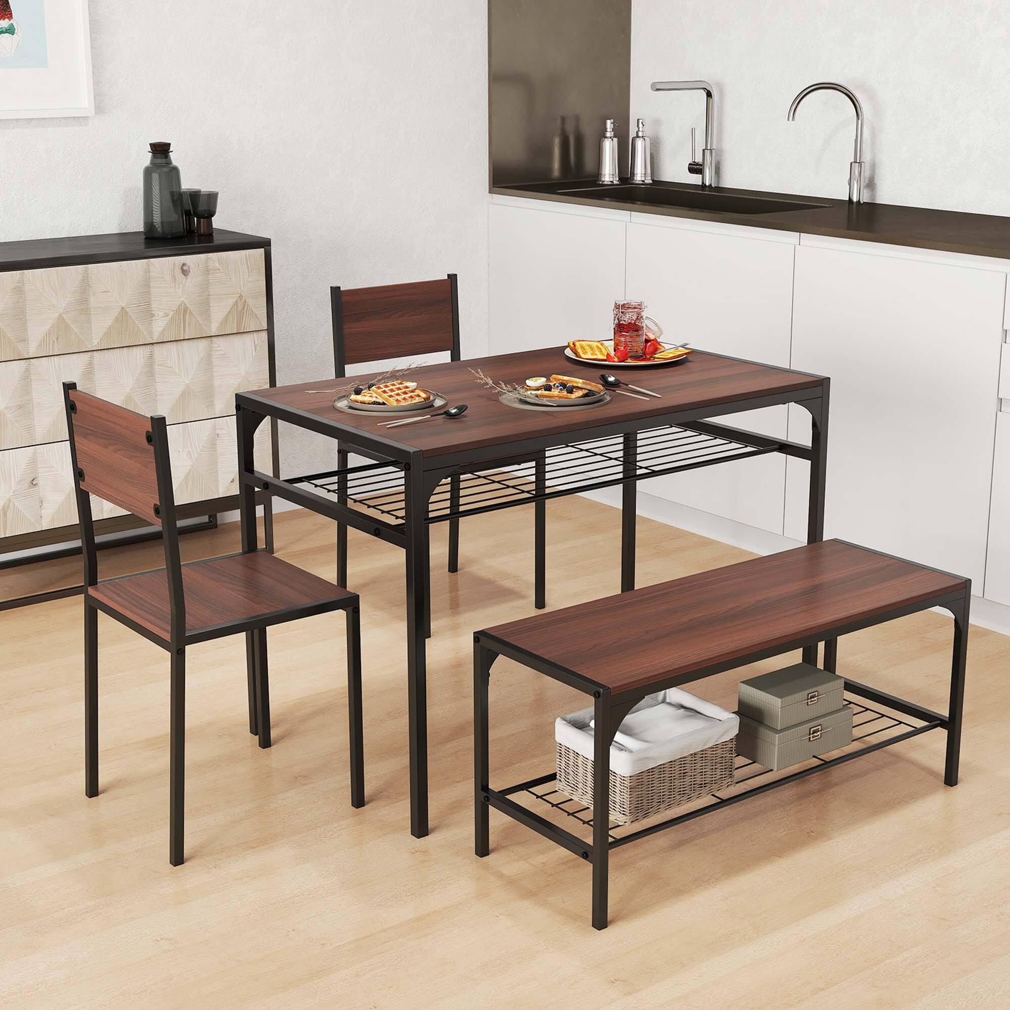 Back. Costway - Costway Dining Table Set for 4 Rectangular Table with 2 Chairs, 1 Bench, Storage Racks Brown - Brown.
