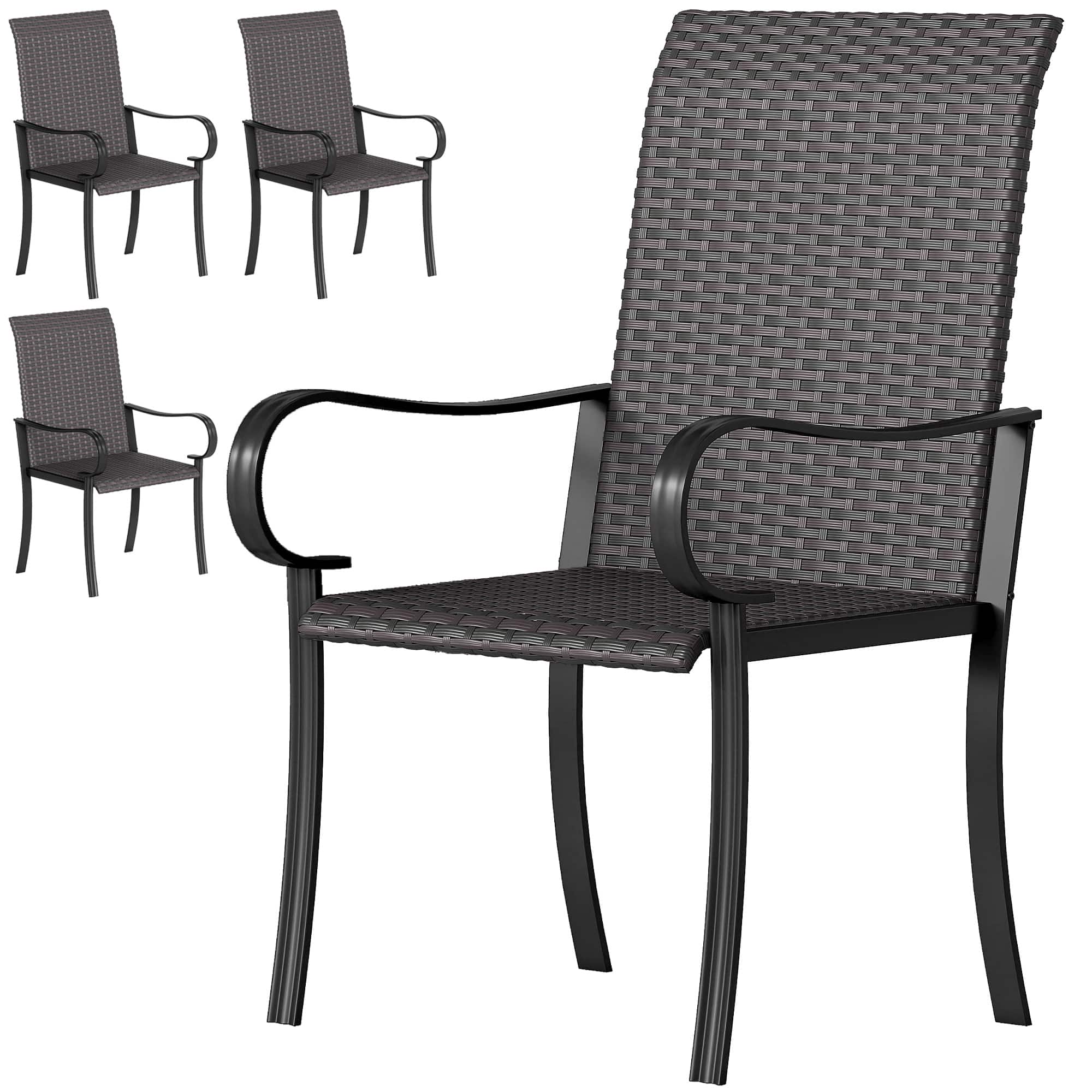 Outsunny - of 4 Outdoor Wicker Dining Chairs with Armrest, Steel Frame - Brown