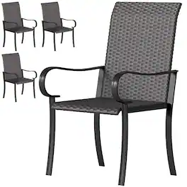 Outsunny - of 4 Outdoor Wicker Dining Chairs with Armrest, Steel Frame - Brown