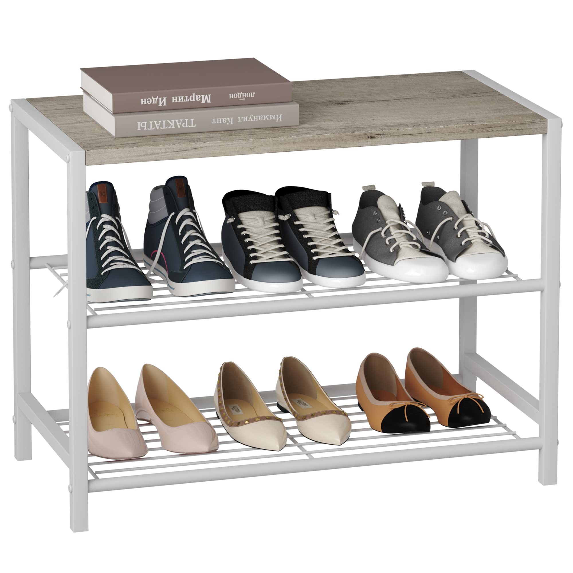 Front. ThinkLink Electronic - Shoe Rack Organizer Tower For Closet Storage Shelf With Mdf Top Board Each Tier Fits Of Shoes Entryway Sturdy - White Oak 3-Tier (11.8"D x 23.23"W x 16.9"H).