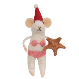 BreeBe - Christmas Bikini Mouse Felted Ornament - White, Pink