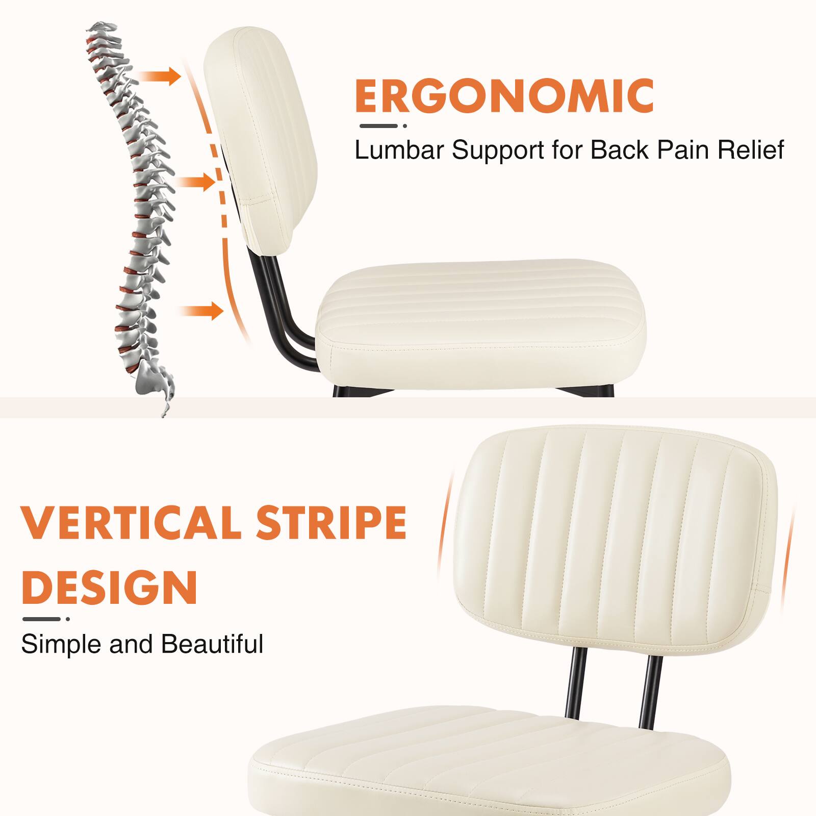 ERGONOMIC  
Lumbar Support for Back Pain Relief  

VERTICAL STRIPE DESIGN  
Simple and Beautiful