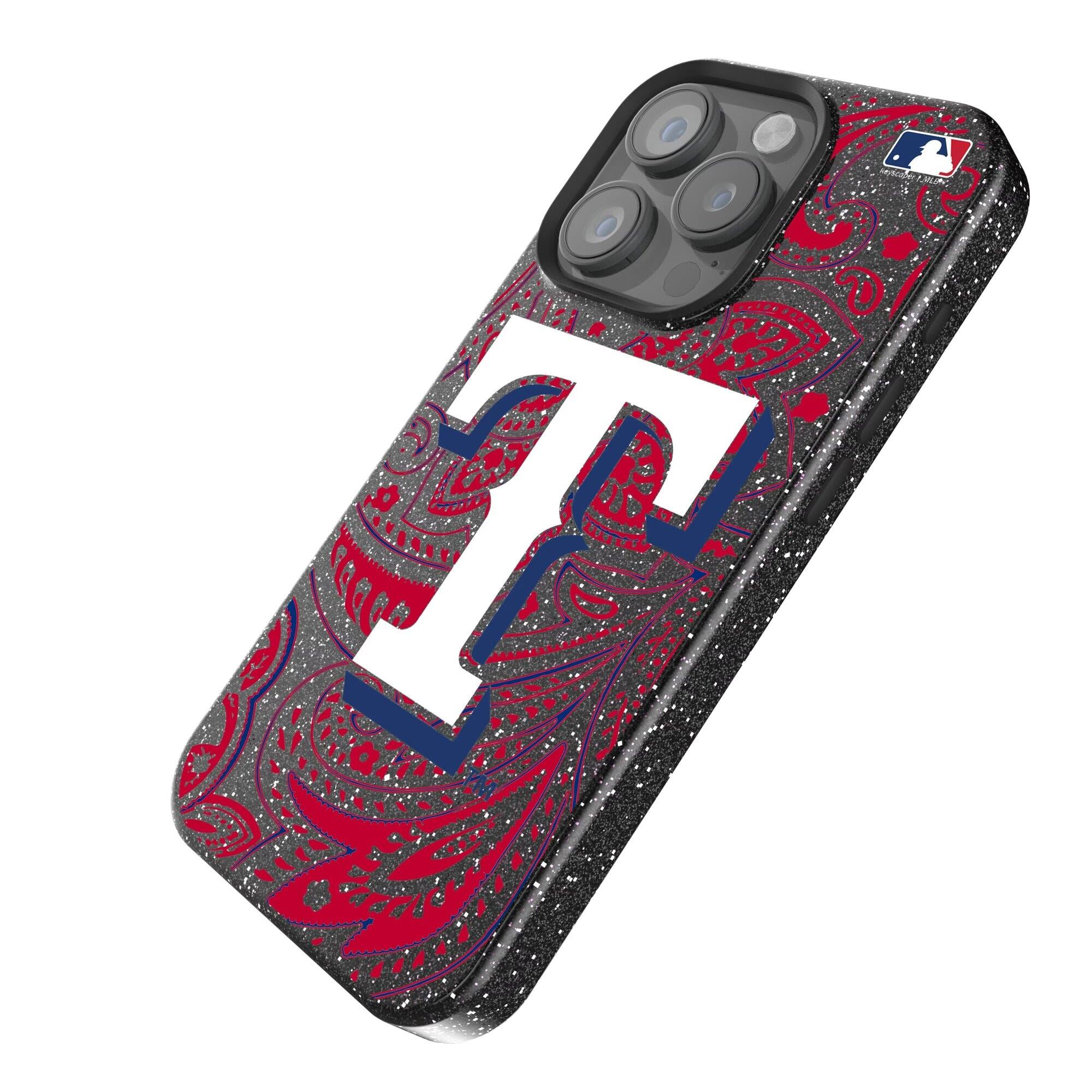 Alt View 1. Keyscaper - Texas Rangers Paisley Bling iPhone Case - 14 Pro Max - Black.