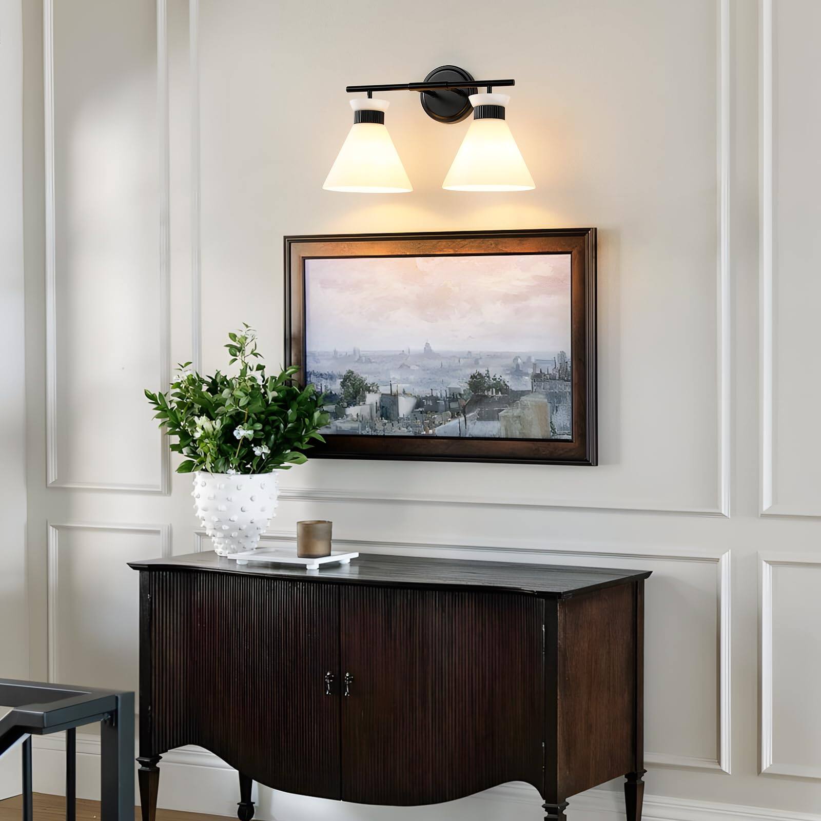 Alt View 2. Comfort Essence - Bathroom Vanity Light Fixtures Lighting Fixtures Over Mirror Inch With Milky Frosted Glass s Mid Century Mo - Black 2-Light.