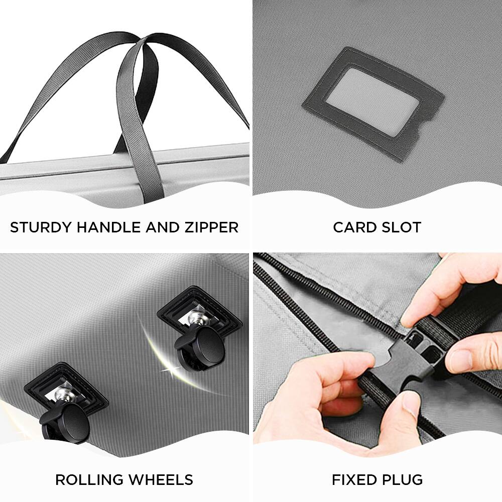 STURDY HANDLE AND ZIPPER  
CARD SLOT  
ROLLING WHEELS  
FIXED PLUG