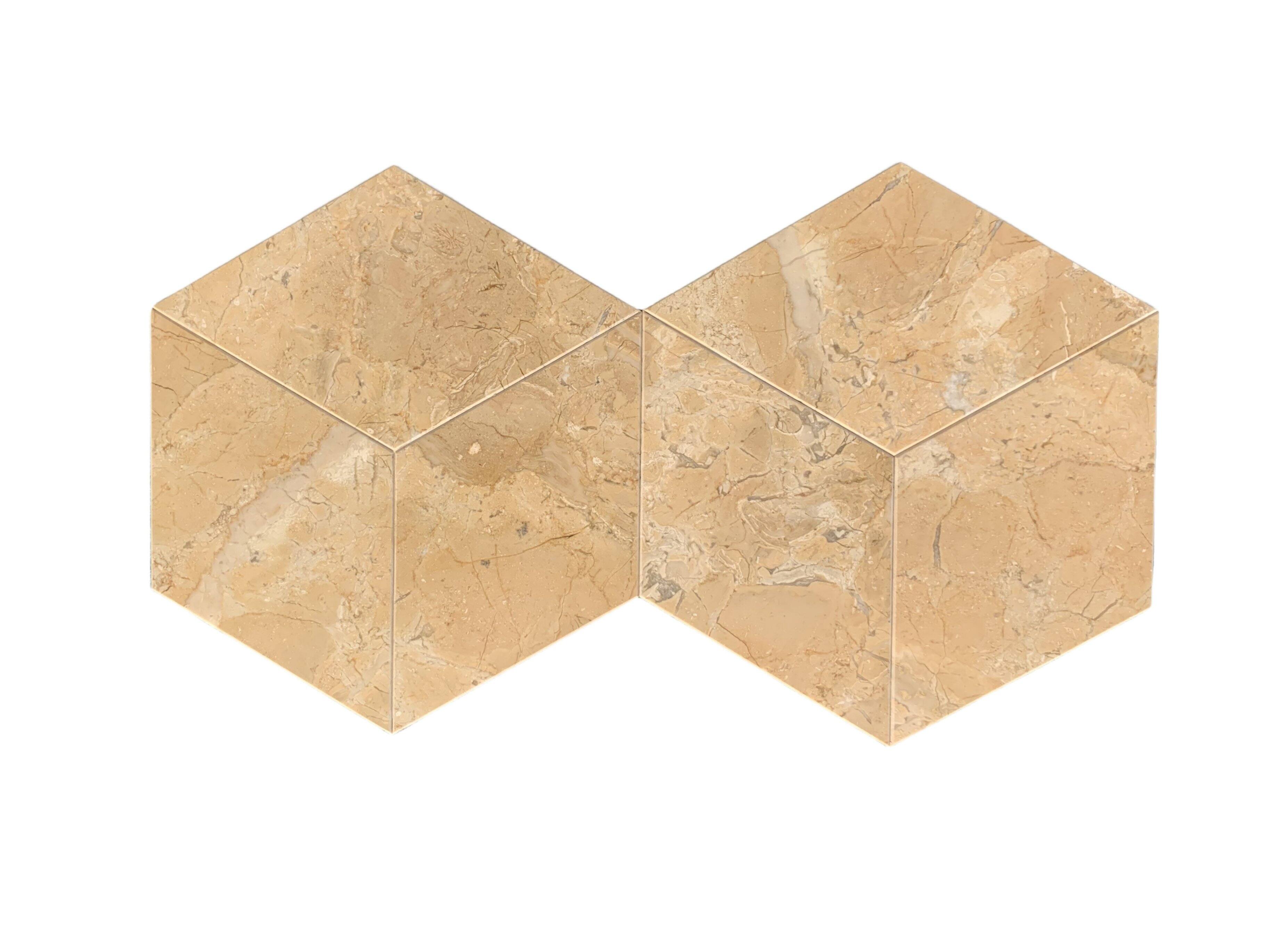 Alt View 2. APRILSOUL - Hexagon Gold Yellow Beige Natural Marble Tiles Polished - White.