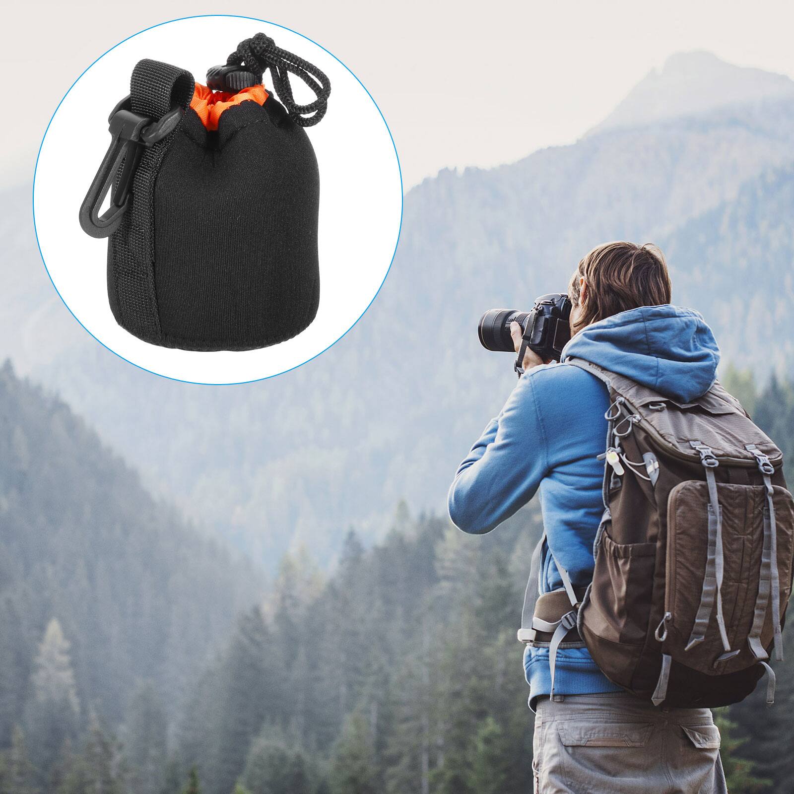 Alt View 6. Unique Bargains - Camera Lens Bag, 2pcs 3"x3.9" Drawstring Pouch with Thick Neoprene for DSLR Lens, Water Coffee Cups - Black Orange.