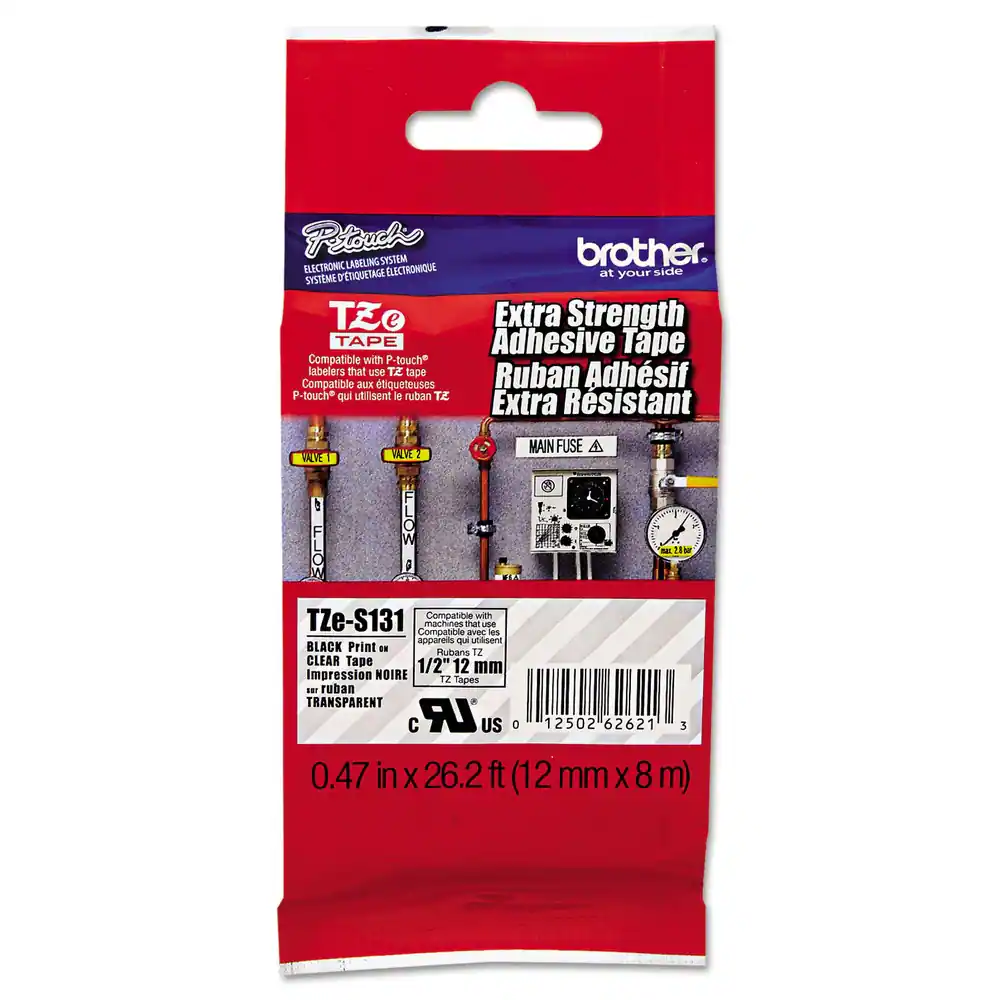 Brother - P-Touch TZES131 0.47 in. x 26.2 ft. TZe Standard Adhesive Laminated Labeling Tape - Black on - Clear
