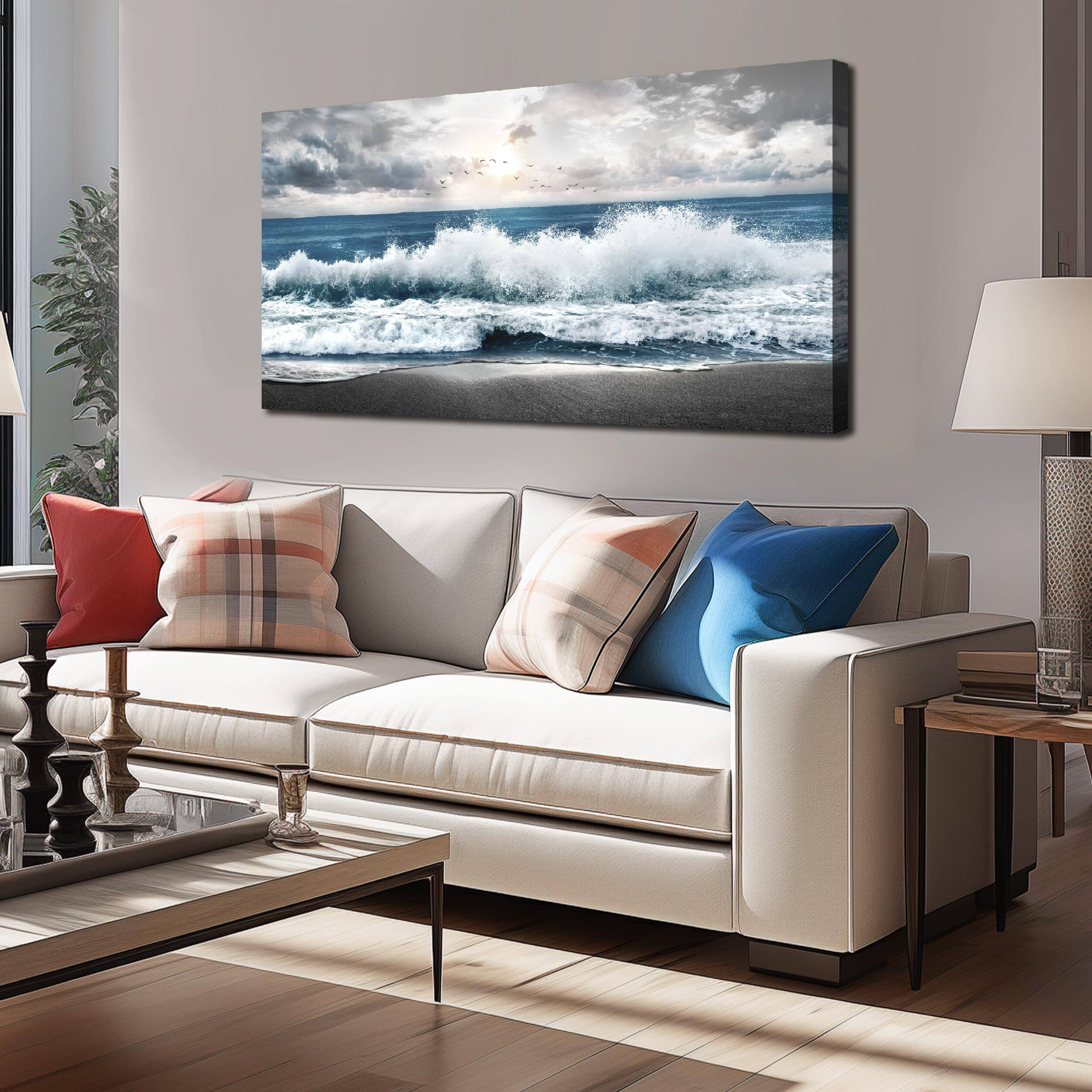 Front. Hirose Alice - Beach Pictures Wall Art for Bedroom Ocean Pictures for Wall Blue Wall Picture for Living Room Ready to Hang - Blue 48"L x 24"W.