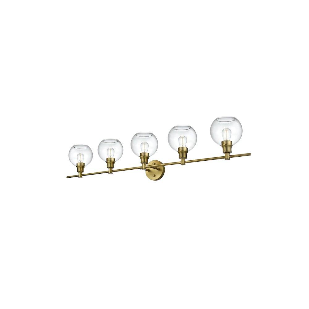 Left. Living District - Collier 5 Light Satin Gold and Clear Glass Wall Sconce - Satin Gold.